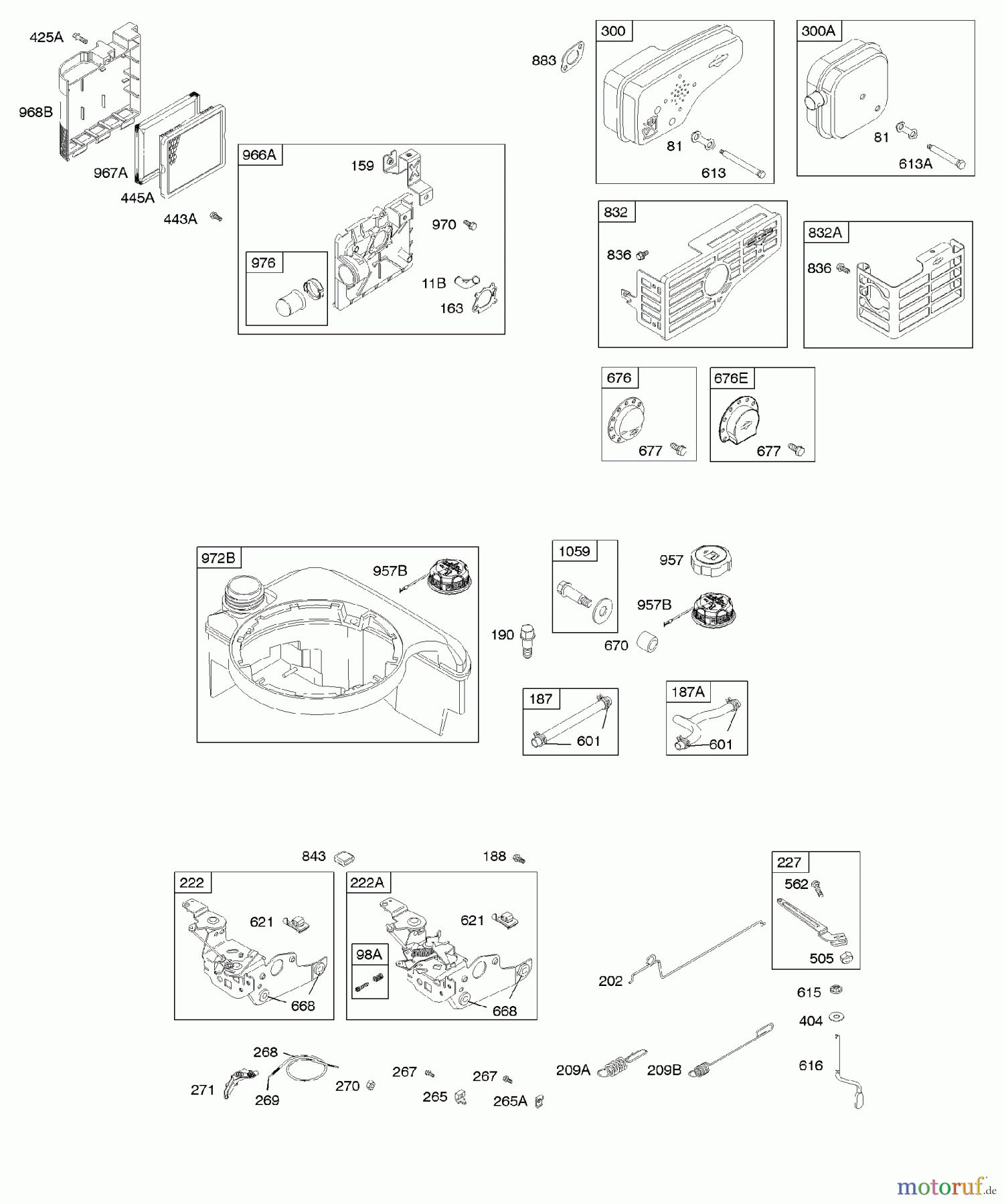 Viking Motoren B & S 12. . . 122H82-0125-01 A - Luftfilter, Bedienelemente, Auslasssystem,