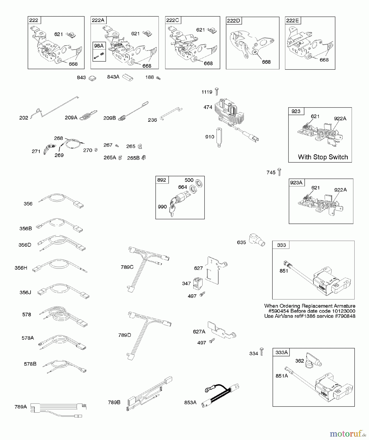 Viking Motoren B & S 12. . . 126T02-3281-B1 F - Bedienelemente, elektrische Anlage, Schwun