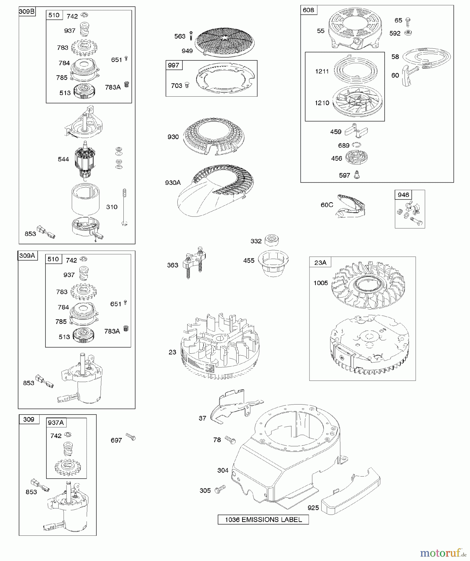 Viking Motoren B & S 12. . . 126T02-6198-H1 B - Lüftergehäuse, Elektroanlasser, Schwungrad