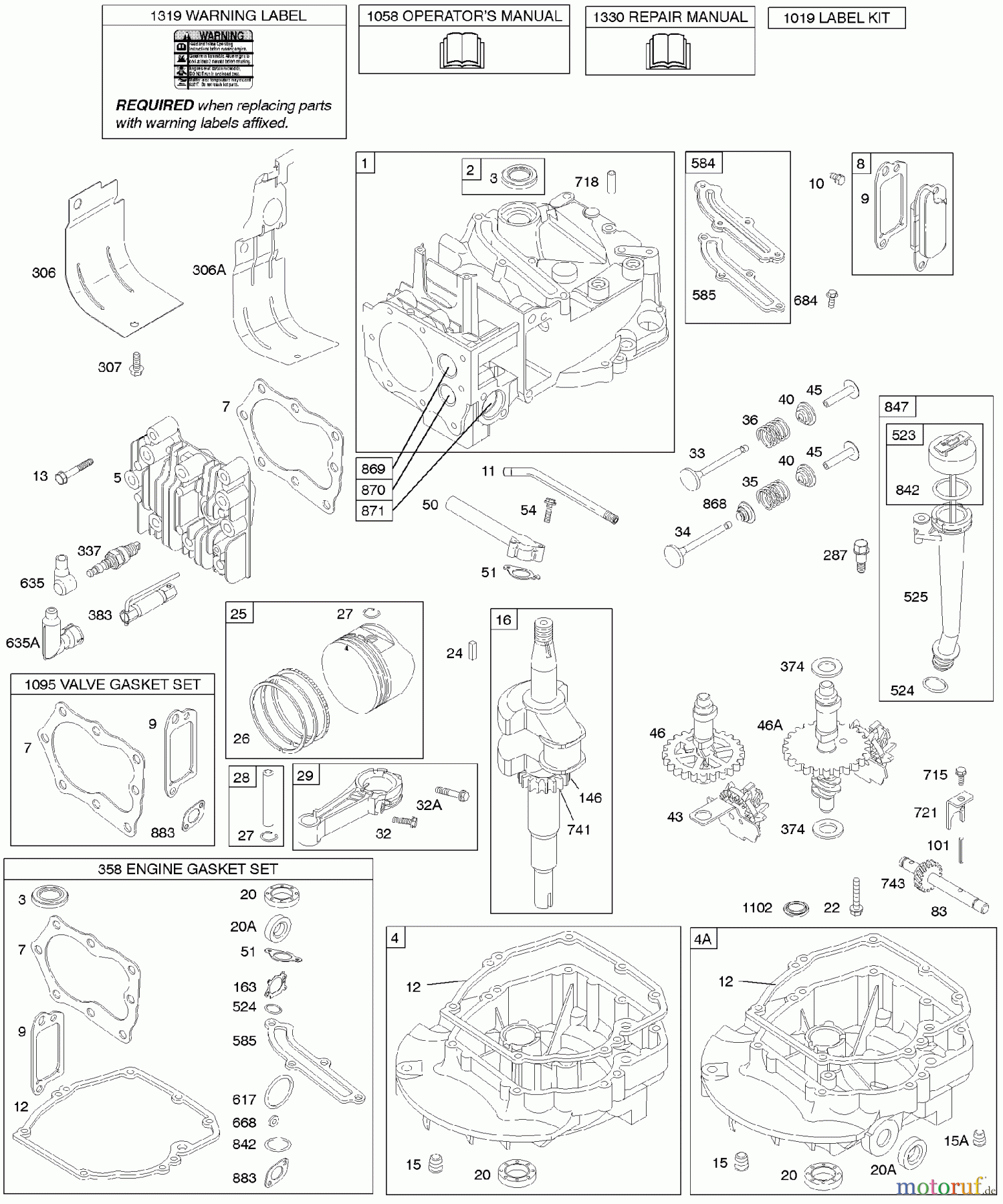 Viking Motoren B & S 12. . . 12H802-1825-B1 D - Nocken, Nockenwelle, Kurbelwelle, Zylinder