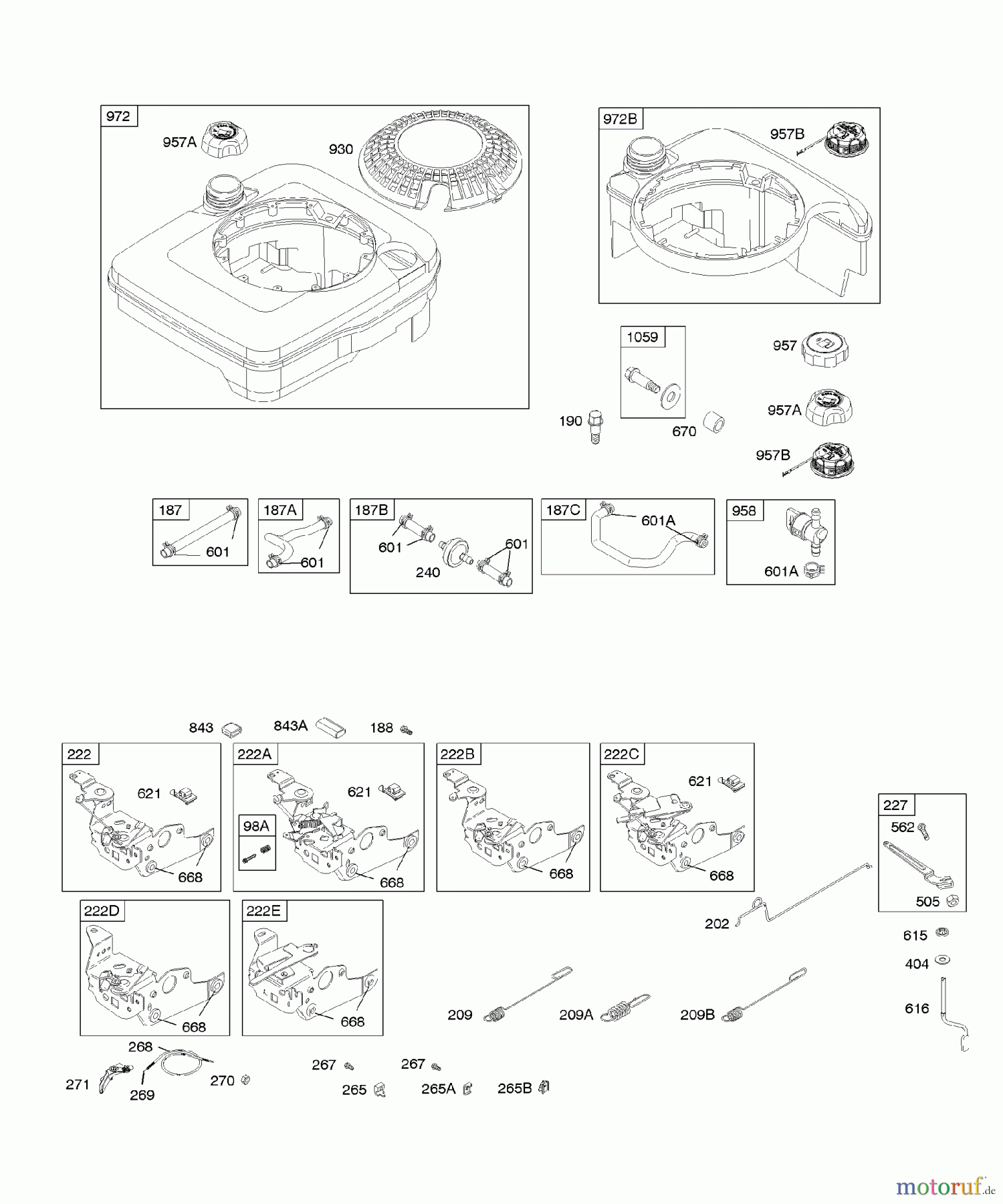 Viking Motoren B & S 12. . . 12H802-2016-B1 F - Bedienelemente, Kraftstoffversorgung, Regl
