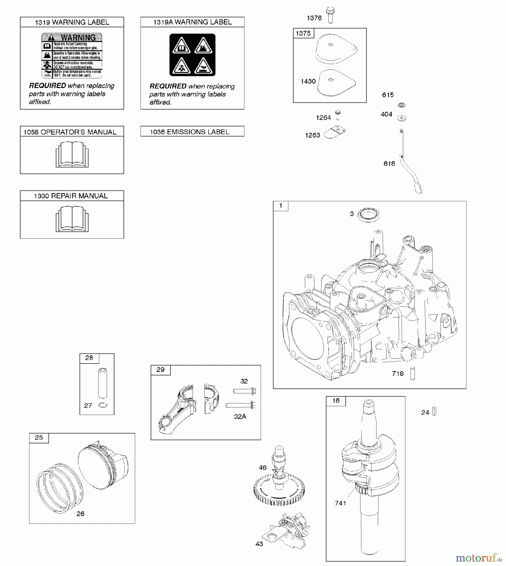 Viking Motoren B & S 12. . . 12Q902-0154-B1 D - Nockenwelle, Kurbelwelle, Zylinder, Bedien