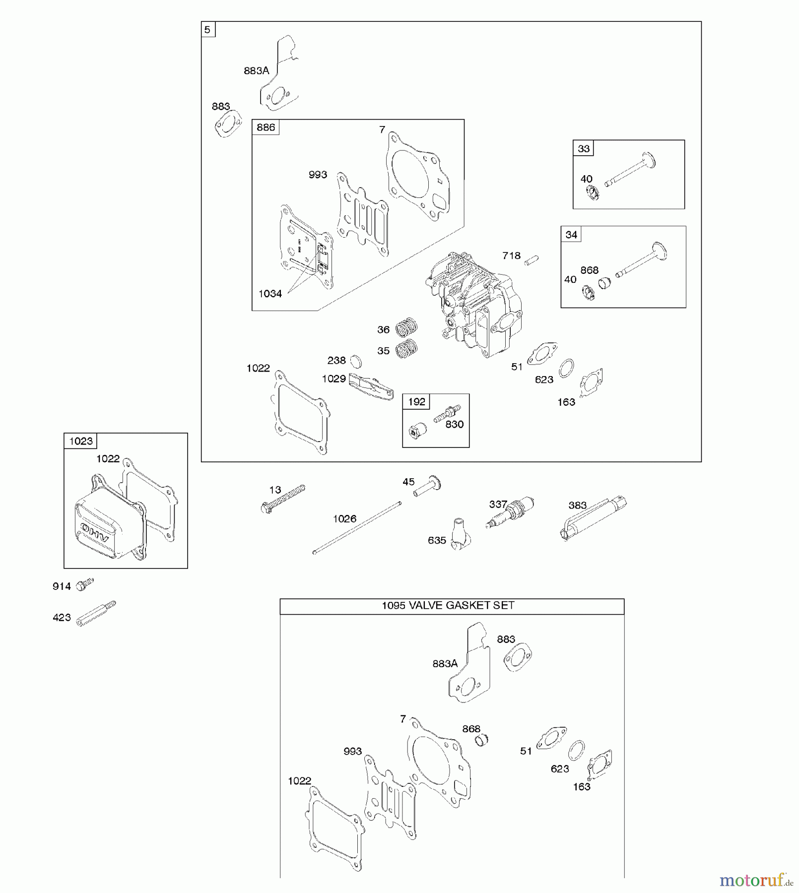  Viking Motoren B & S 12. . . 12Q902-0169-B1 G - Zylinderkopf, Dichtungssatz - Ventile, Ven