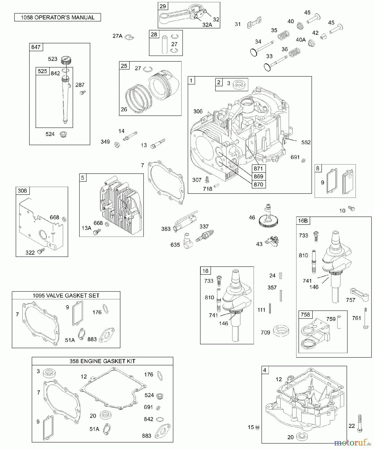 Viking Motoren B & S 28. . . 28B707-1146-E1 E - Zylinder, Kolben/Kolbenring, Kurbelwelle,
