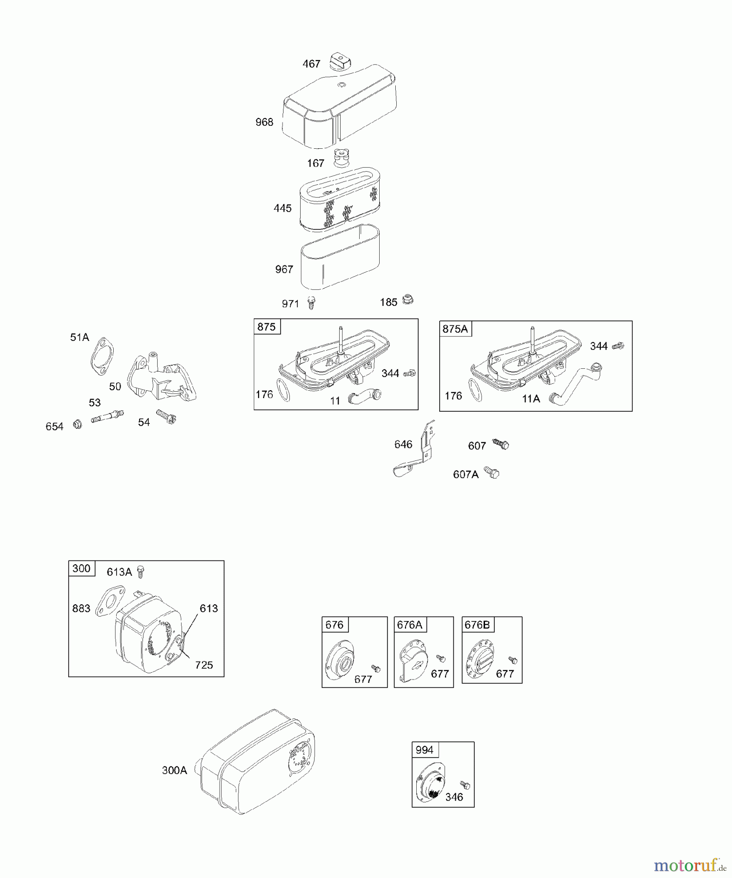  Viking Motoren B & S 28. . . 28M707-1194-E1 A - Luftfilter, Schalldämpfer, Deflektoren