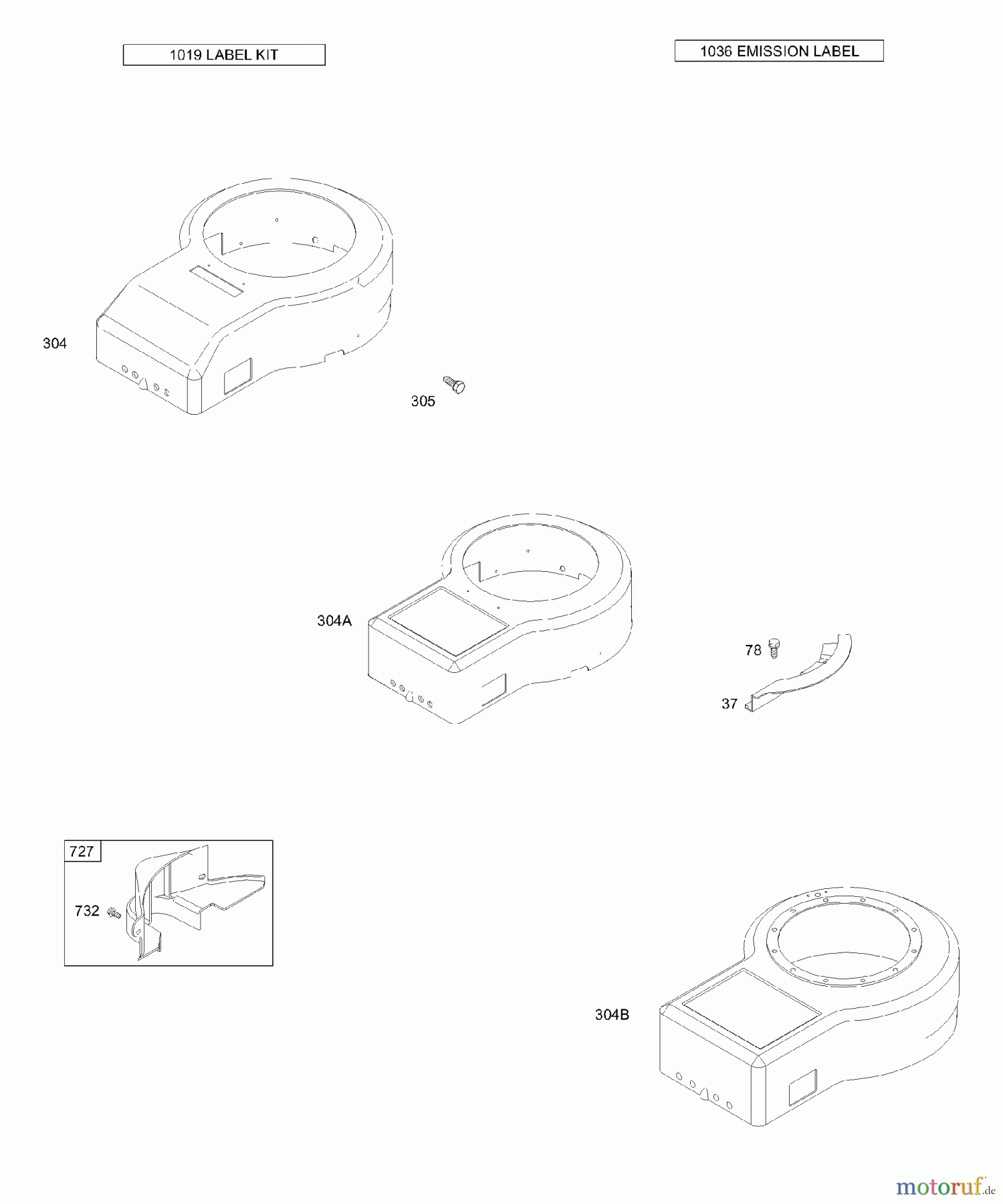 Viking Motoren B & S 28. . . 28N707-1139-E1 C - Lüftergehäuse, Schild und Emissionenschild