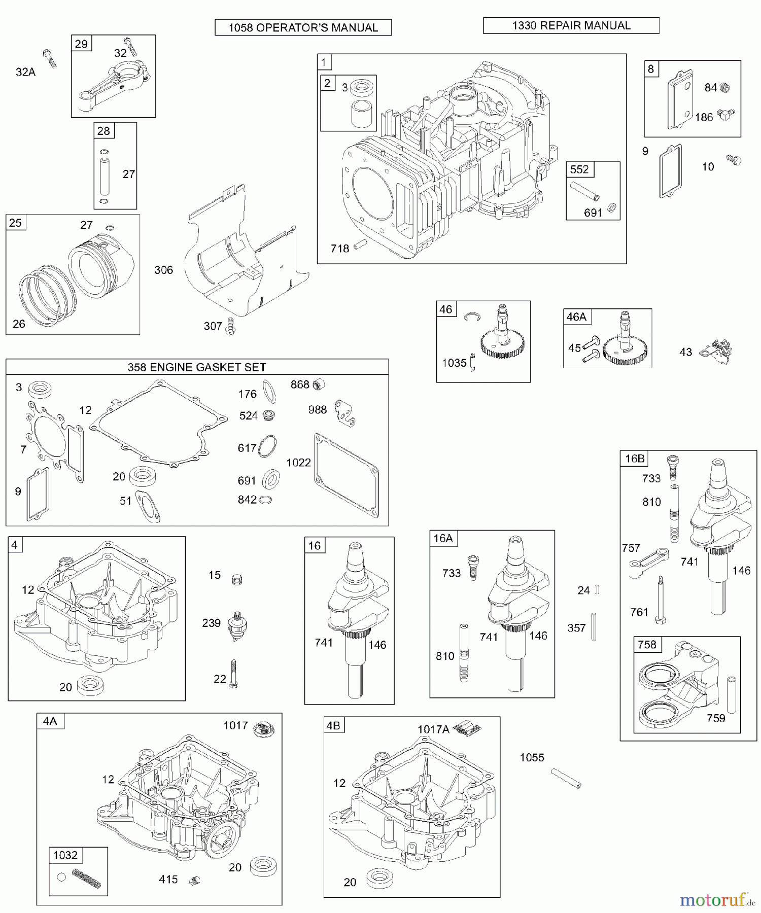 Viking Motoren B & S 28. . . 28N707-1139-E1 F - Kurbelgehäuseabdeckung/-sumpf, Kurbelwelle