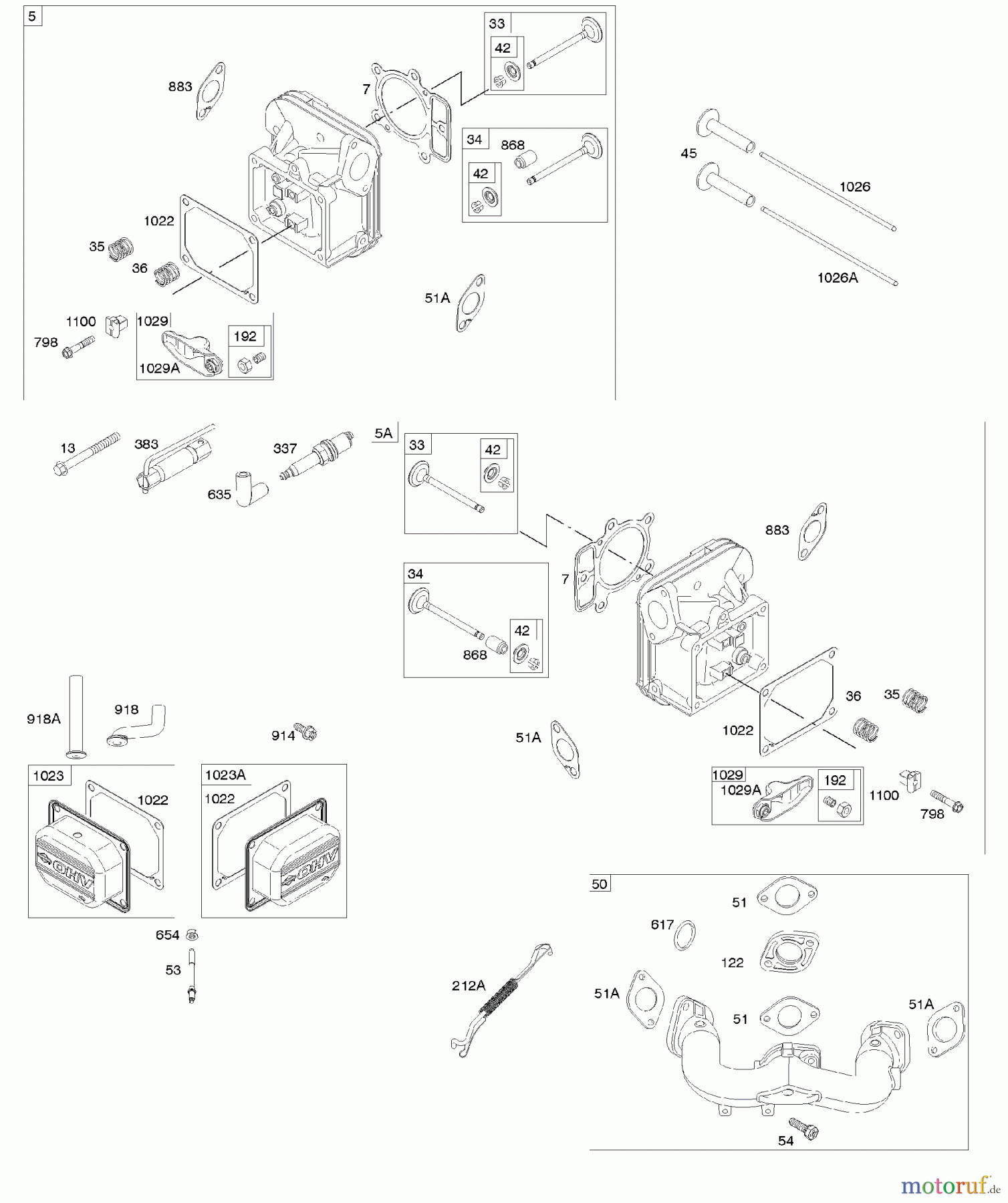  Viking Motoren B & S 40. . . 401577-0130-B1 D - Zylinderkopf, Kipphebeldeckel, Einlasskrüm