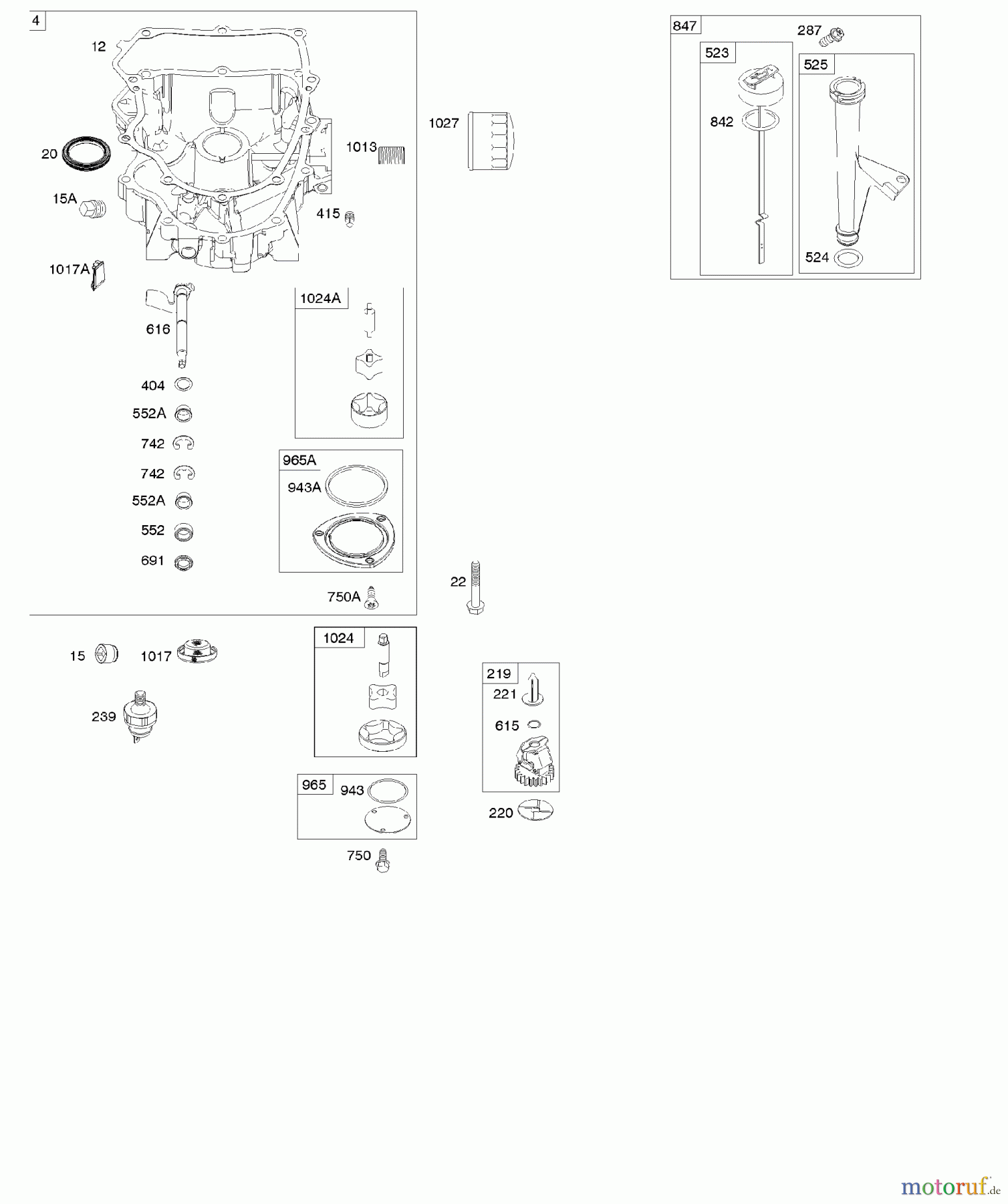 Viking Motoren B & S 40. . . 401577-0130-B1 F - Ölwanne, Ölpumpe, Messstab/Rohr-Baugruppe