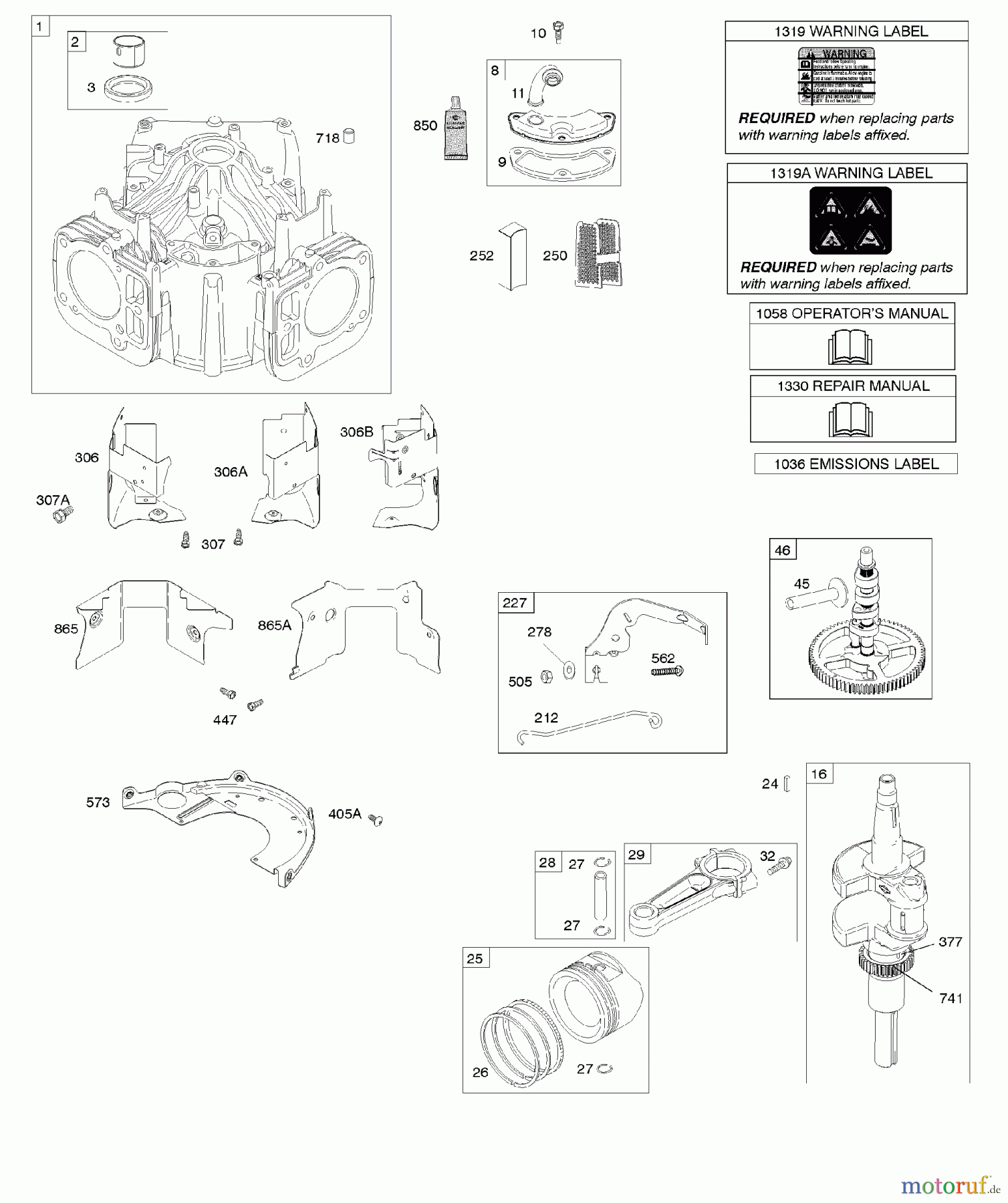 Viking Motoren B & S 44. . . 445577-0136-B1 C - Nockenwelle, Kurbelwelle, Zylinder, Kolben