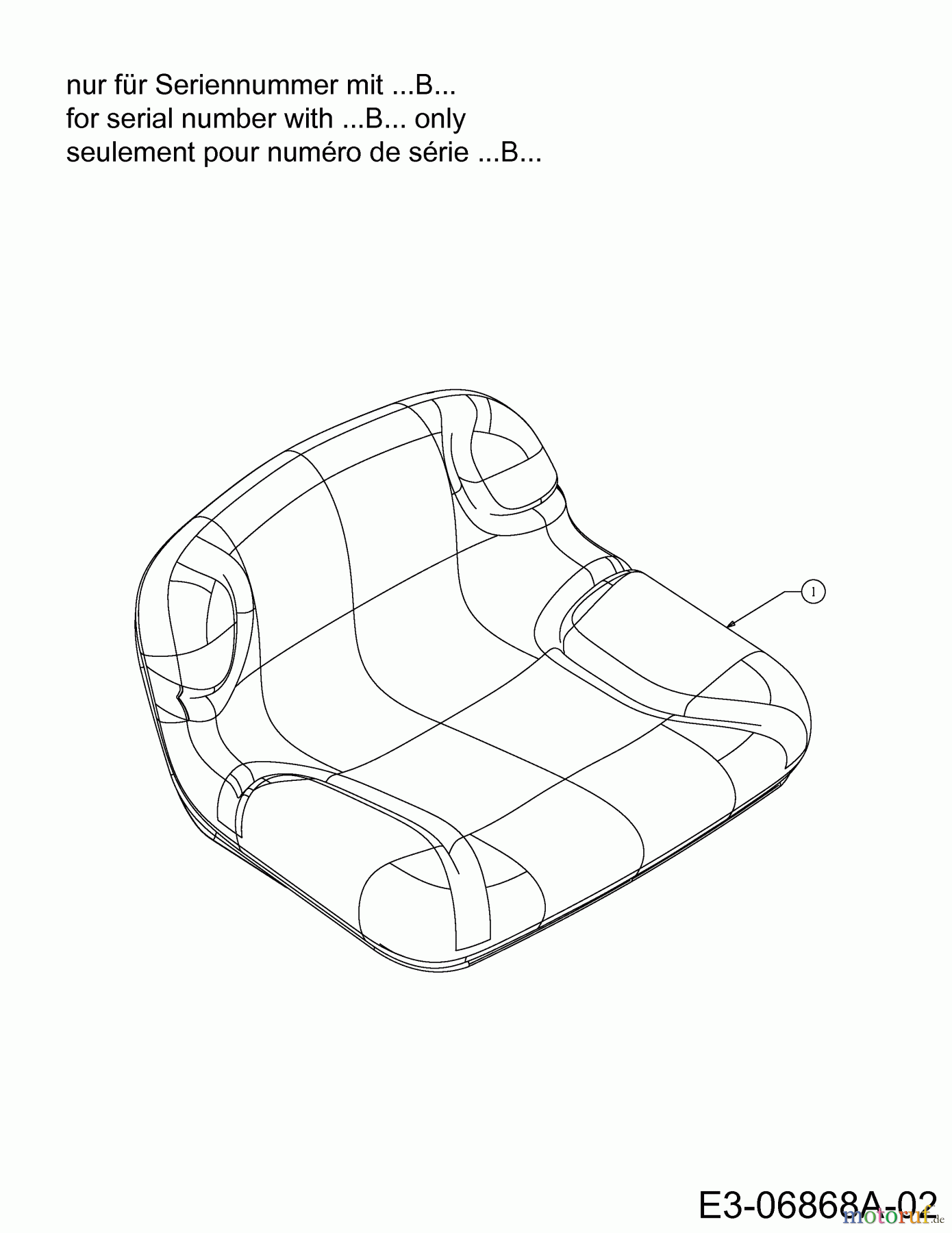 MTD Rasentraktoren Smart RF 125 13CH765F600 (2014) Sitz nur für Sereinnummer mit
B