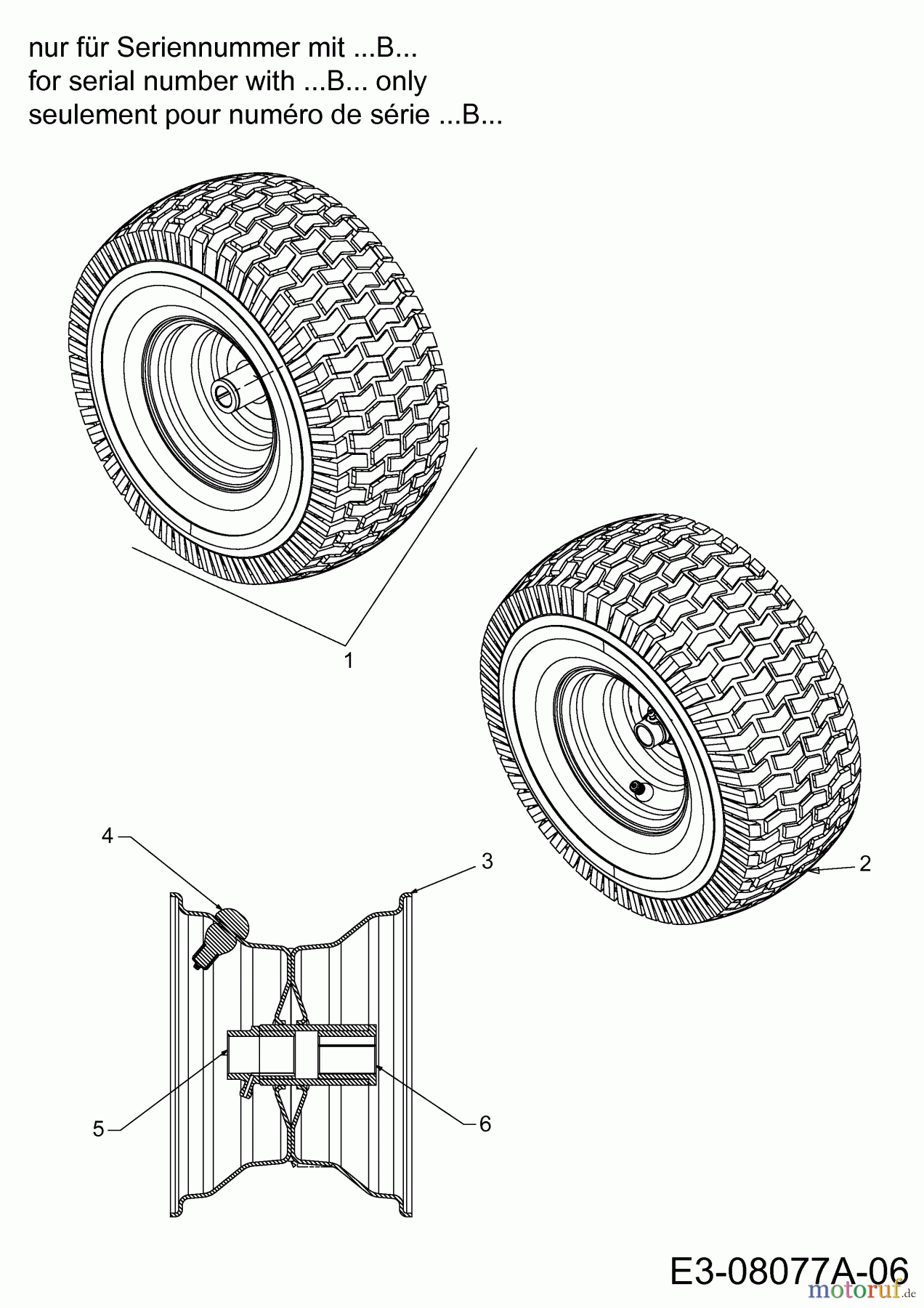 Lux Tools Rasentraktoren RT 135-96 S 13BH77TF694 (2014) Räder vorne 15x6 nur für Seriennummer mit ...B