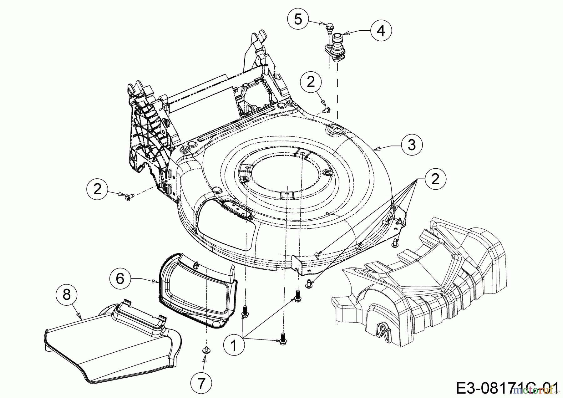 MTD Motormäher mit Antrieb Optima 46 SPHHW 12C-THDQ600 (2019) Deflektor, Mähwerksgehäuse, Mulchklappe, Waschdüse