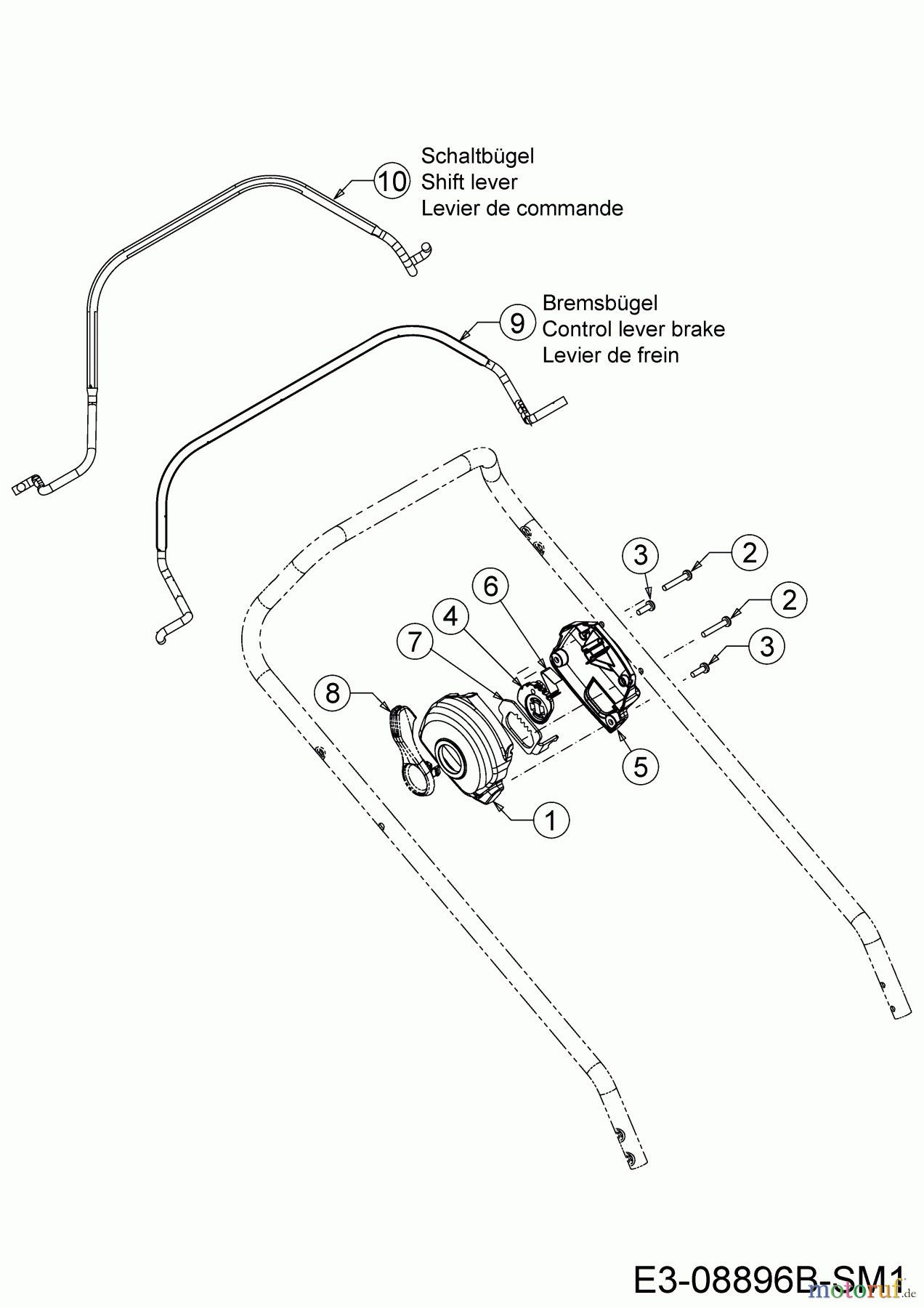 Mr.Gardener Motormäher mit Antrieb HW 53 BAV-IS 12AGPN7E629 (2019) Bremsbügel, Geschwindigkeitsregelung, Schaltbügel