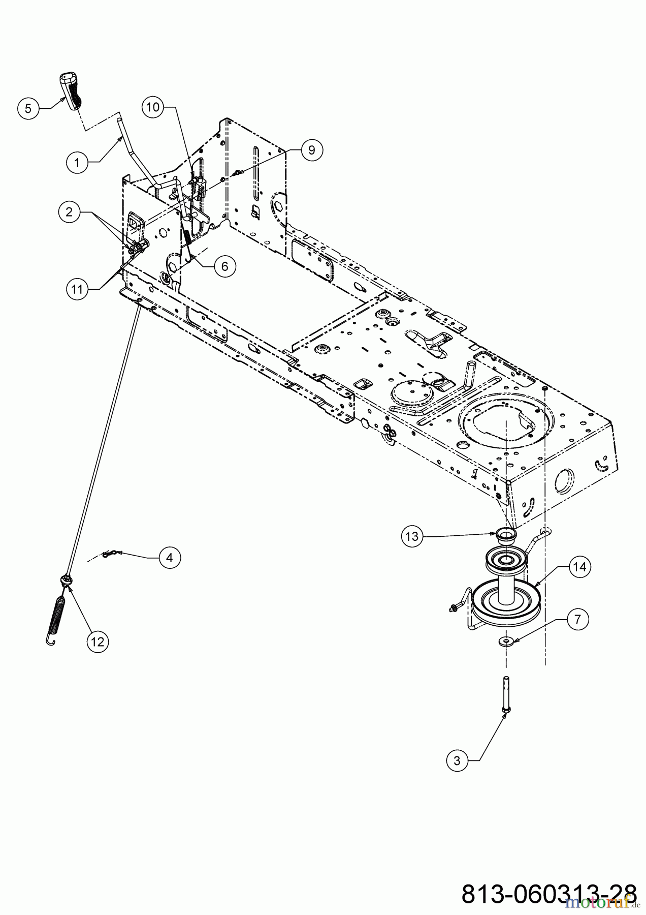 MTD Rasentraktoren Optima LG 200 H 13BJ79KG678 (2022) Mähwerkseinschaltung, Motorkeilriemenscheibe
