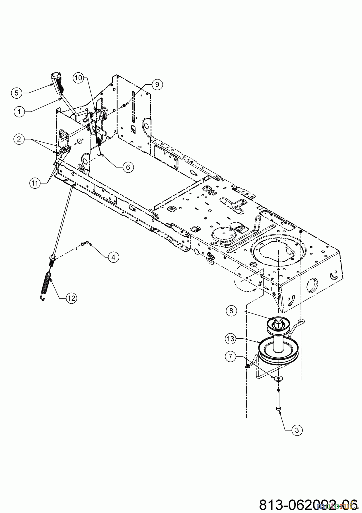 Troy-Bilt Rasentraktoren HORSE 107T-S 13AJ78BS609 (2023) Mähwerkseinschaltung, Motorkeilriemenscheibe