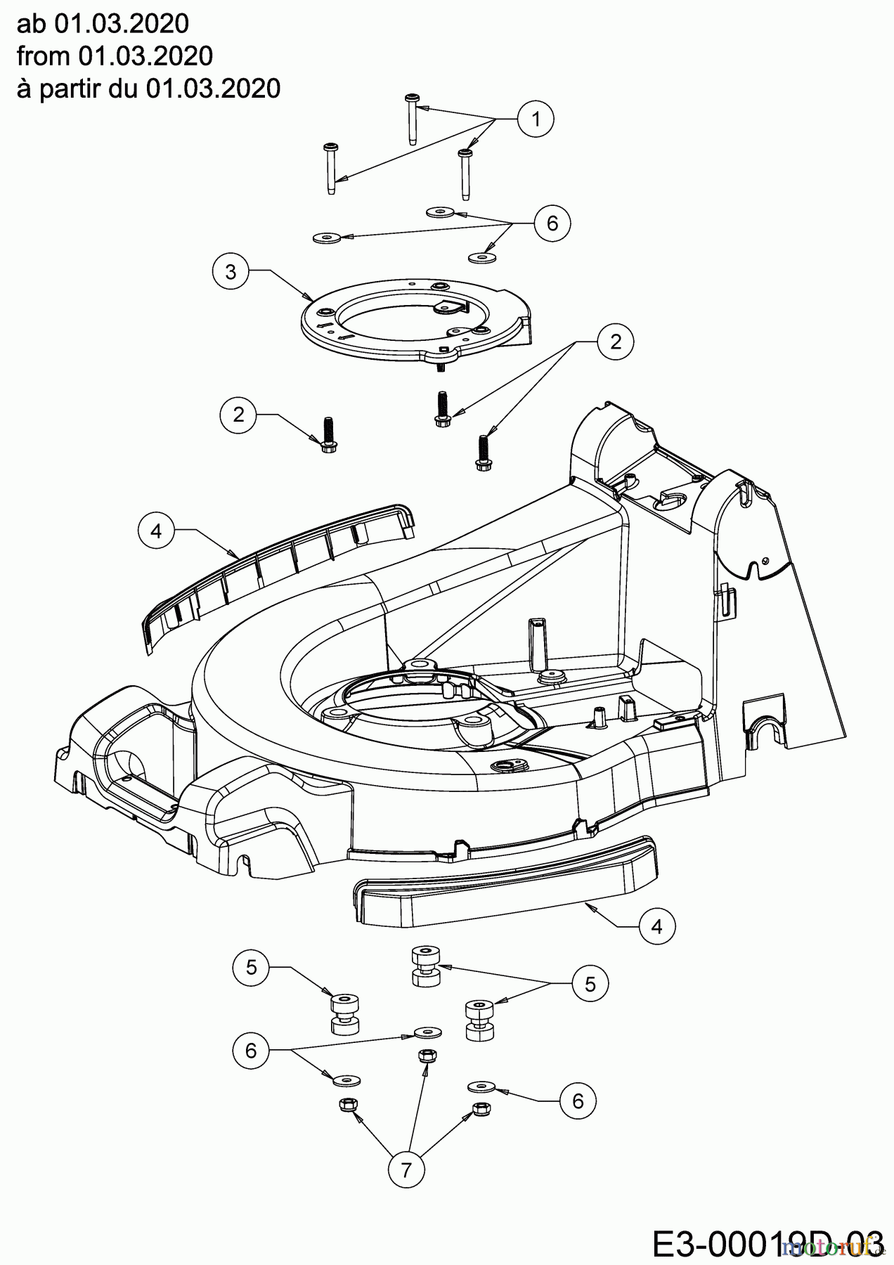 Cub Cadet Motormäher mit Antrieb XM2 ER53 12AQZAEQ603 (2020) Stoßdämpfer, Zwischenring Motor ab 01.03.2020