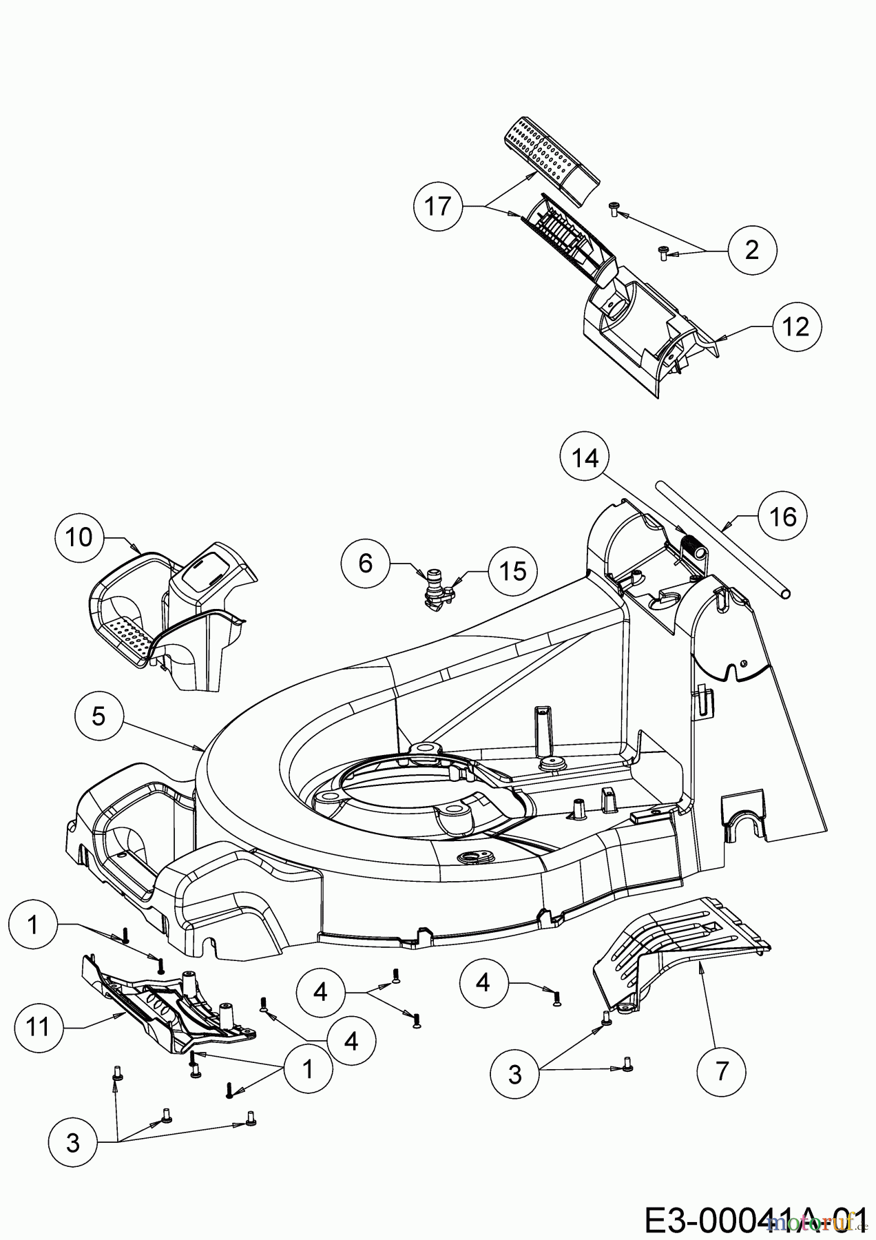  Cub Cadet Motormäher mit Antrieb XM2 ER53E 12ARZA9A603 (2020) Leitstück hinten, Mähwerksgehäuse, Stange für Heckklappe, Seitenverkleidungen