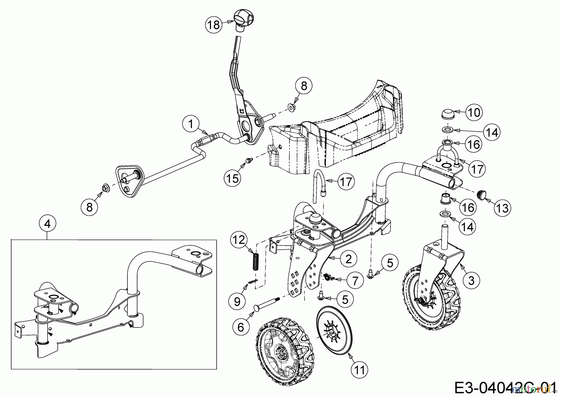 Cub Cadet Motormäher mit Antrieb LM3 ER53 12AQC6J4603 (2020) Achsen, Höhenverstellung, Radträger vorn