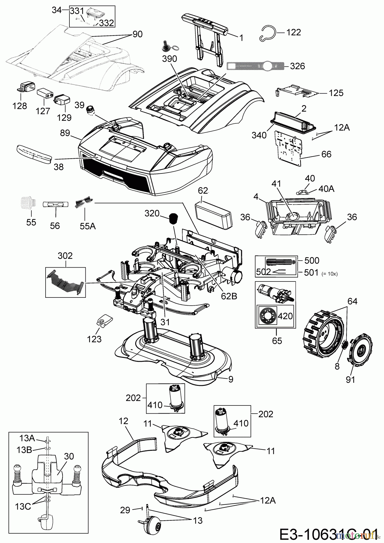 Cub Cadet Mähroboter XR3 4000 22BSDAED603 (2019) Elektromotore, Gehäuse, Messer, Räder