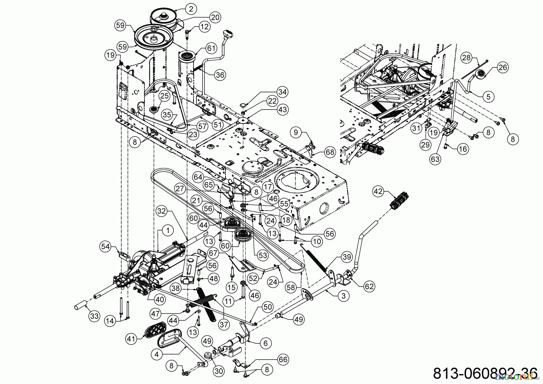 Cub Cadet Rasentraktoren LT3 PS107 13AJ78BS603 (2023) Fahrantrieb, Keilriemen, Pedal