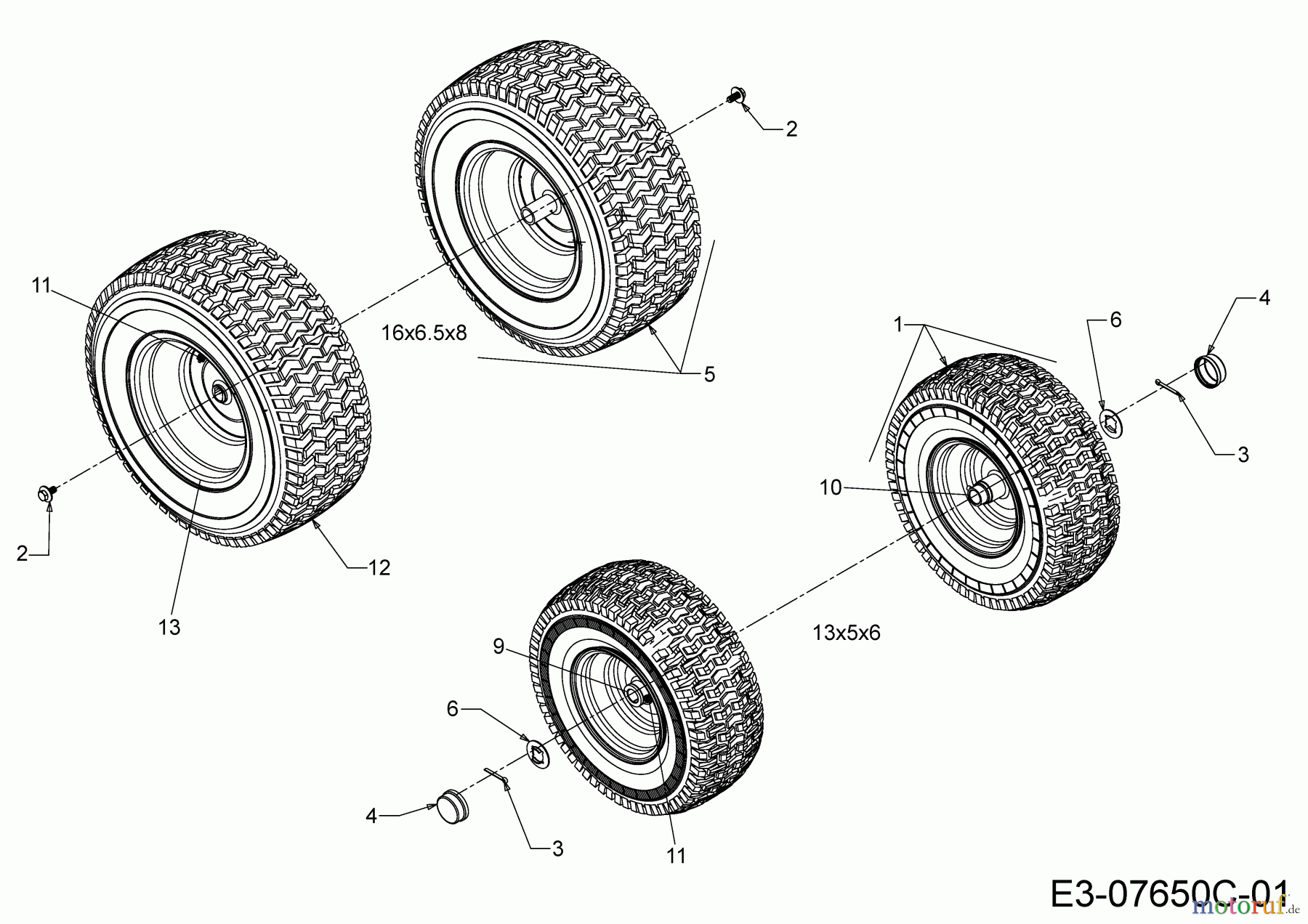 Cub Cadet Rasentraktoren LR2 MS76 13A721JD603 (2021) Räder 13x5x6; 16x6,5x8