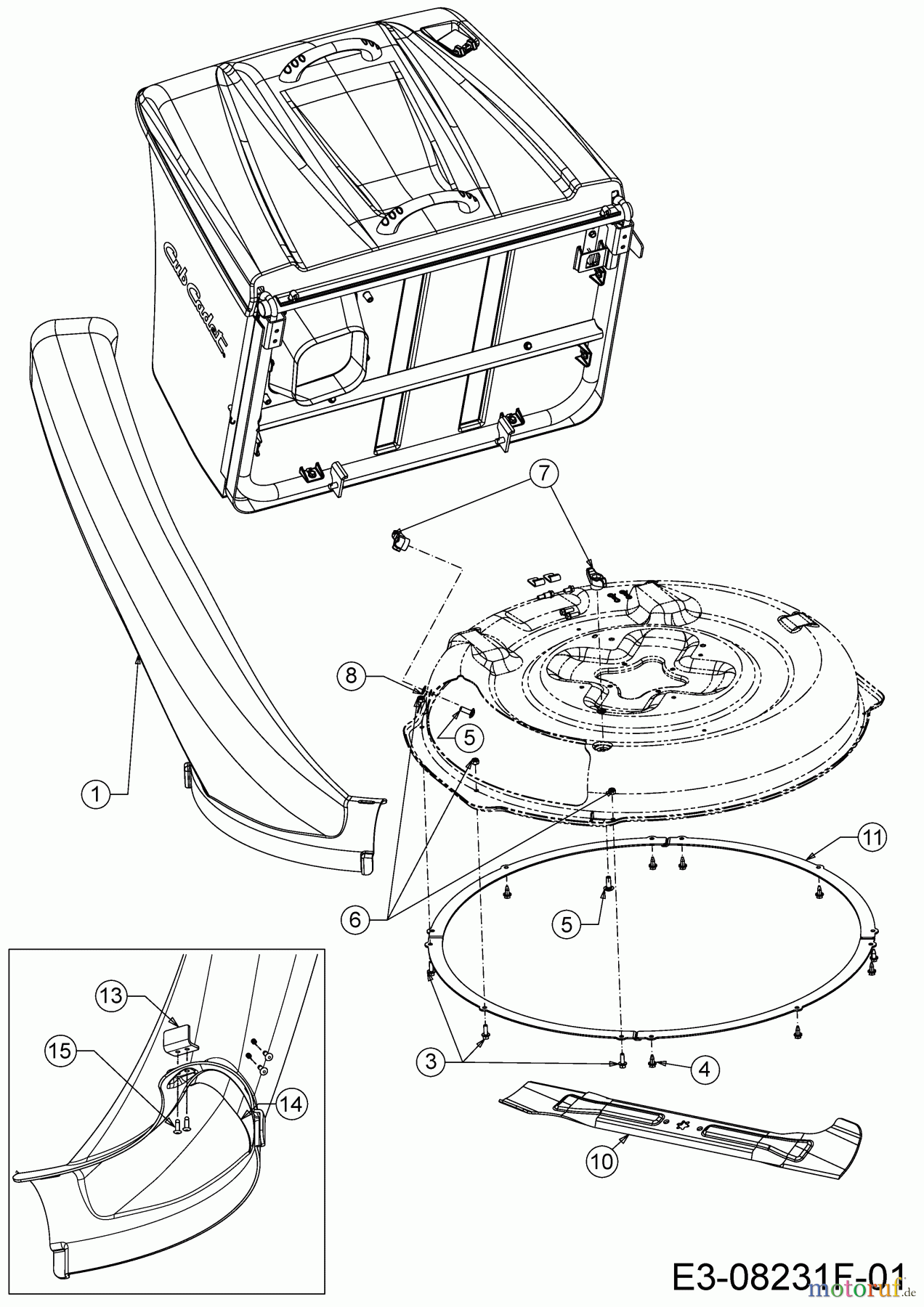  Cub Cadet Rasentraktoren LR2 MR76 13A721HD603 (2021) Auswurfschacht, Deflektor, Messer
