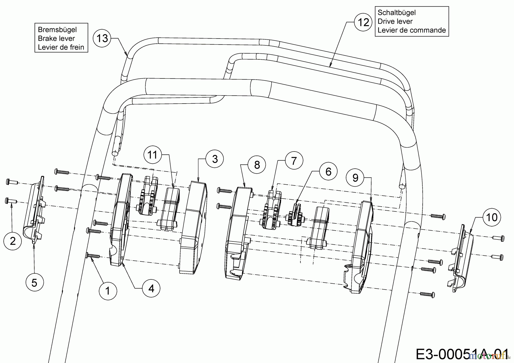 Wolf-Garten Motormäher mit Antrieb Expert 46 B S 12A-YA5L650 (2020) Bremsbügel, Schaltbügel