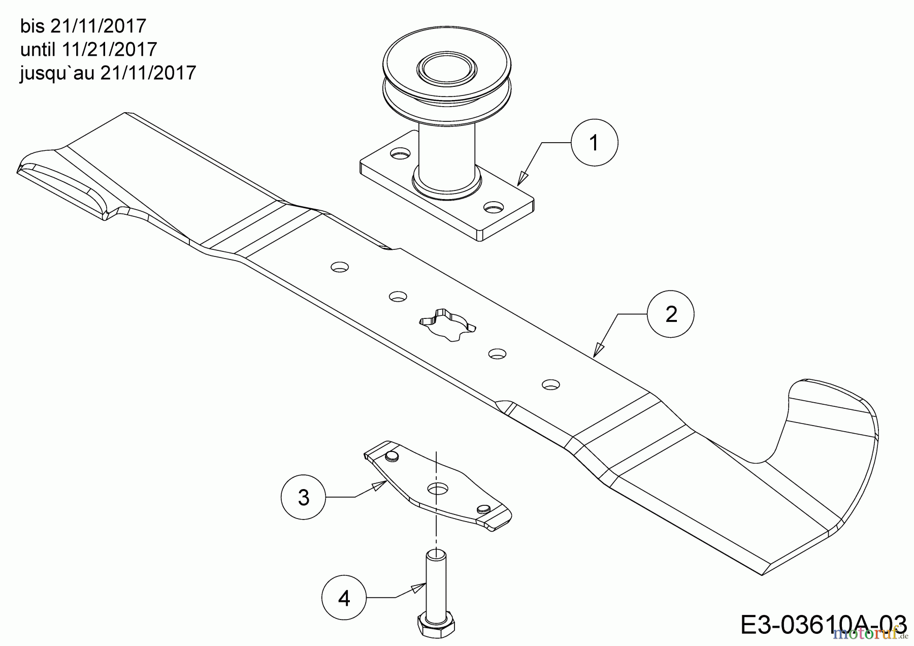 Wolf-Garten Motormäher mit Antrieb Expert 460 AE 12AETUS7650 (2018) Messer, Messeraufnahme bis 21/11/2017