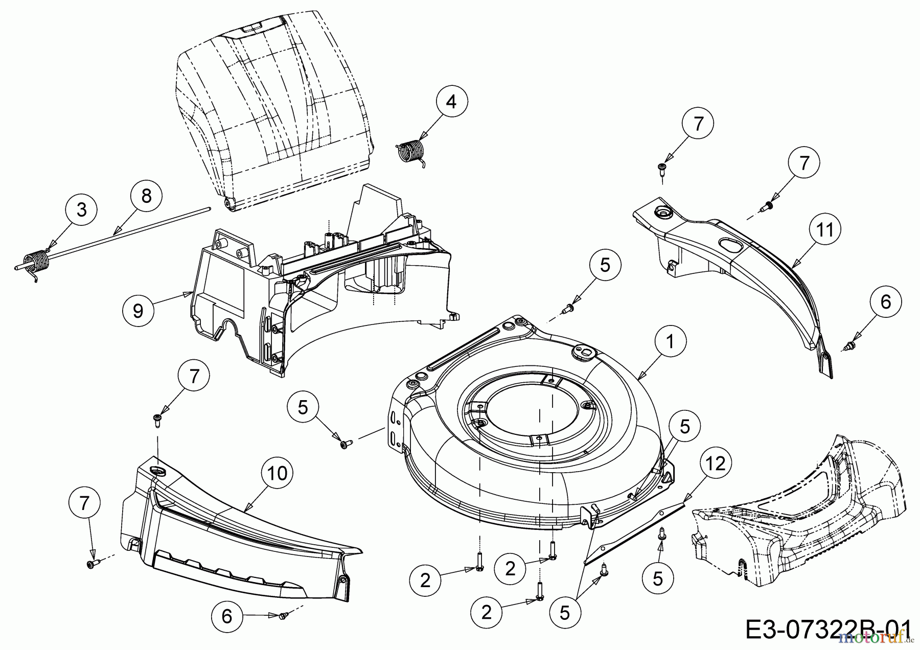Wolf-Garten Motormäher Expert 46 B 11B-K15E650 (2014) Leitstück hinten, Mähwerksgehäuse, Stange Heckklappe, Verkleidungen