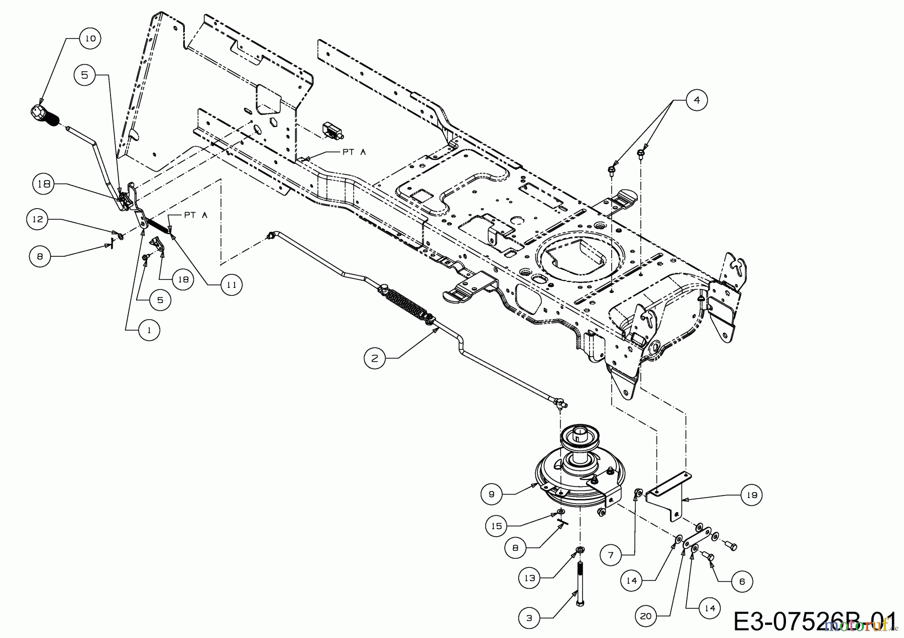  Wolf-Garten Rasentraktoren Expert 92.220 H 13HF91WI650  (2014) Mähwerkseinschaltung, Motorkeilriemenscheibe