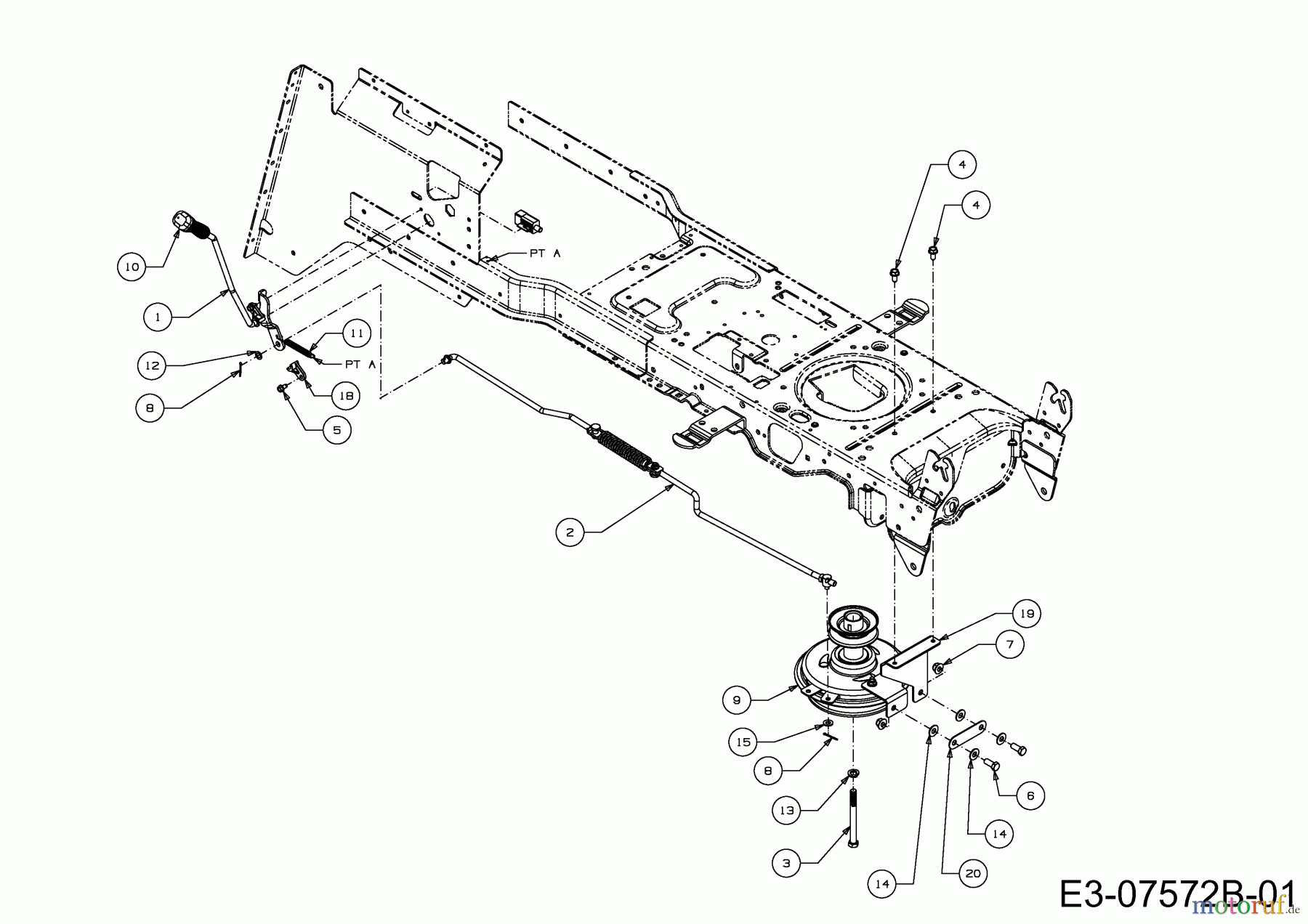 Wolf-Garten Rasentraktoren Expert 105.175 A 13BD90WN650 (2014) Mähwerkseinschaltung, Motorkeilriemenscheibe