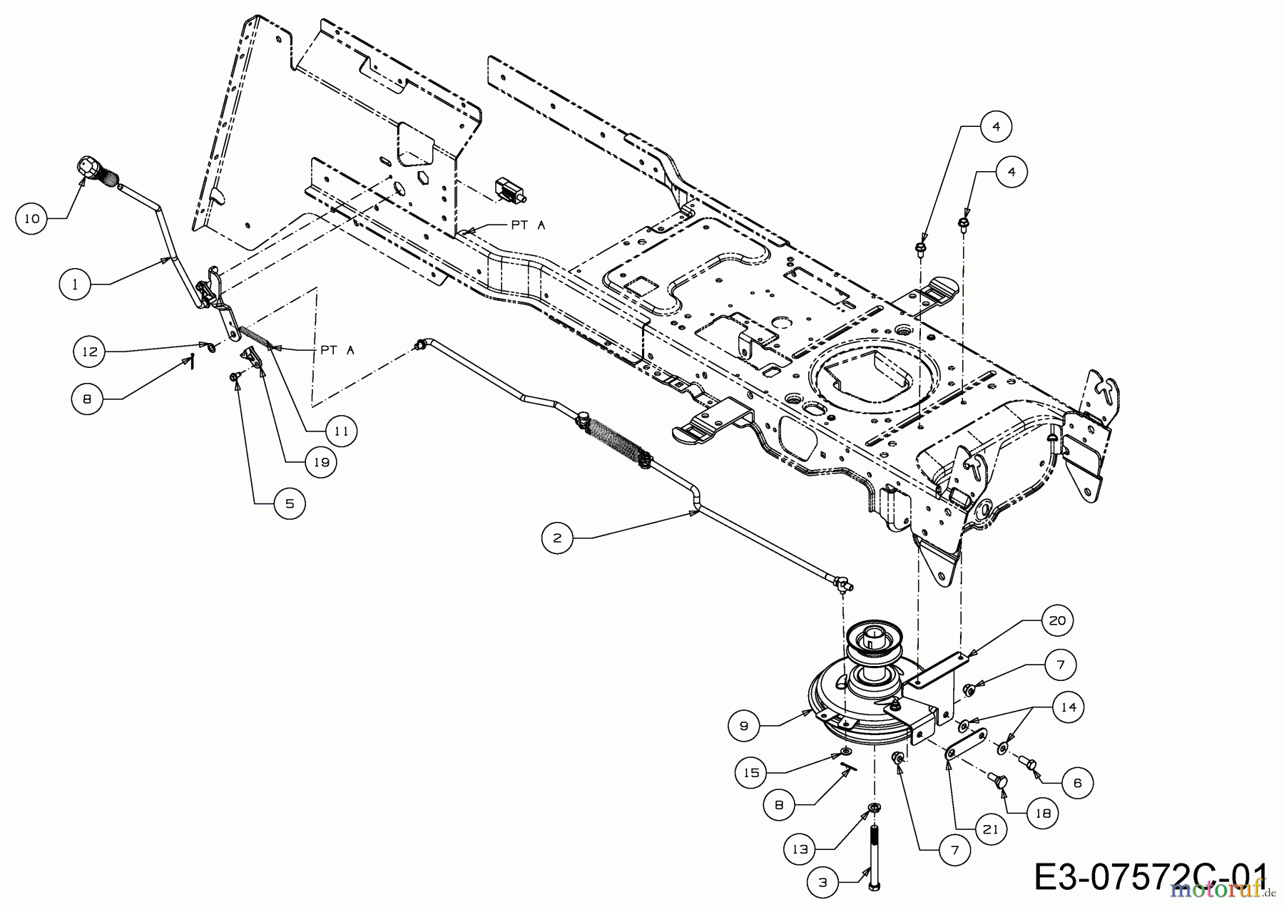 Wolf-Garten Rasentraktoren Expert 105.165 A 13HN90WN650 (2015) Mähwerkseinschaltung, Motorkeilriemenscheibe