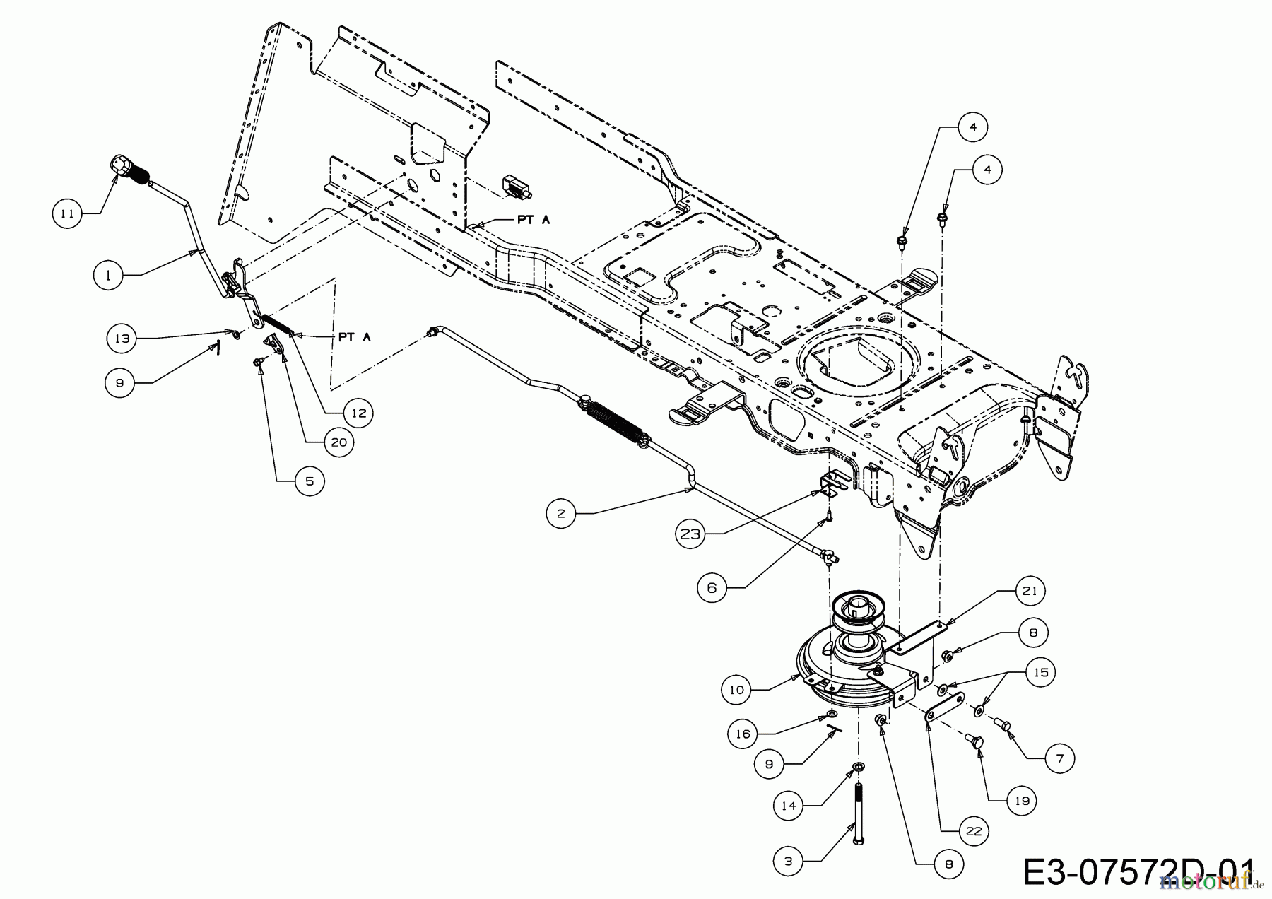 Wolf-Garten Rasentraktoren Expert 105.165 A 13HN90WN650 (2016) Mähwerkseinschaltung, Motorkeilriemenscheibe