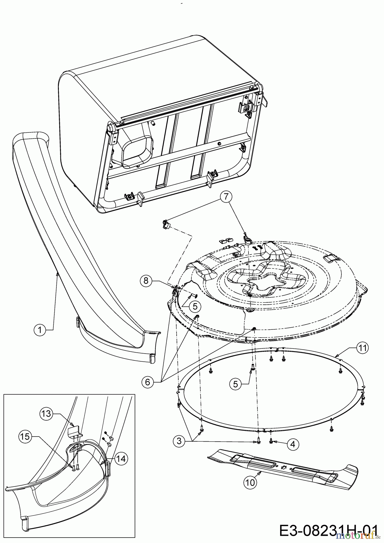 Wolf-Garten Rasentraktoren Scooter Hydro 13A721SD650 (2020) Auswurfschacht, Deflektor, Messer