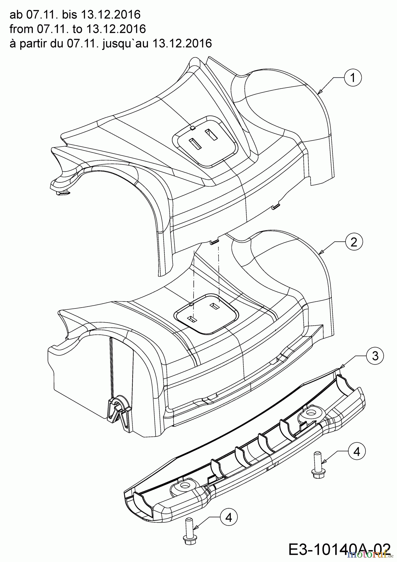 Wolf-Garten Motormäher mit Antrieb Expert 46 BA V HW 12ABTV5E650 (2017) Abdeckung Vorderachse ab 07.11. bis 13.12.2016