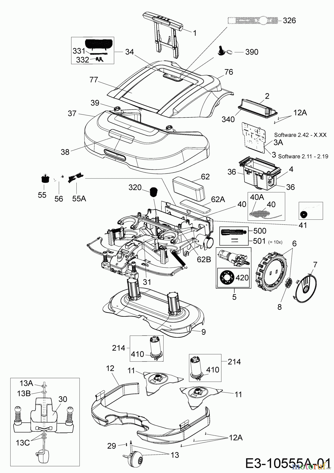 Wolf-Garten Mähroboter Robo Scooter 1800 18AO18LF650 (2014) Elektromotore, Gehäuse, Messer, Räder