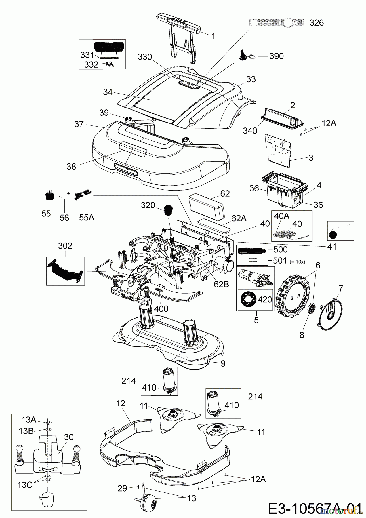 Wolf-Garten Mähroboter Expert Robo Scooter 1800 18AO18LF650 (2015) Elektromotore, Gehäuse, Messer, Räder