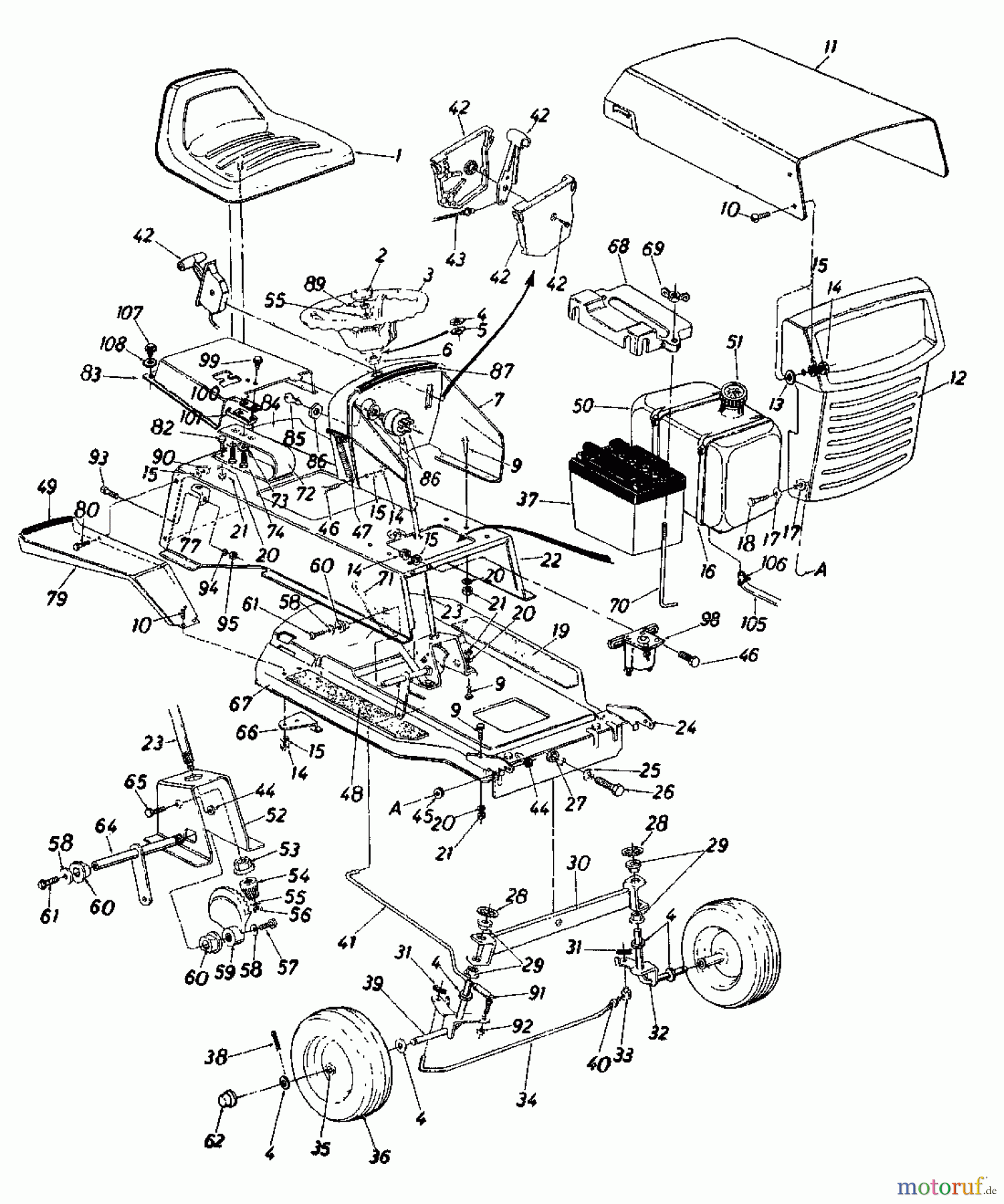 Columbia Rasentraktoren 110/760 SL 135-3980 (1985) Armaturenbrett, Motorhaube, Sitzwanne