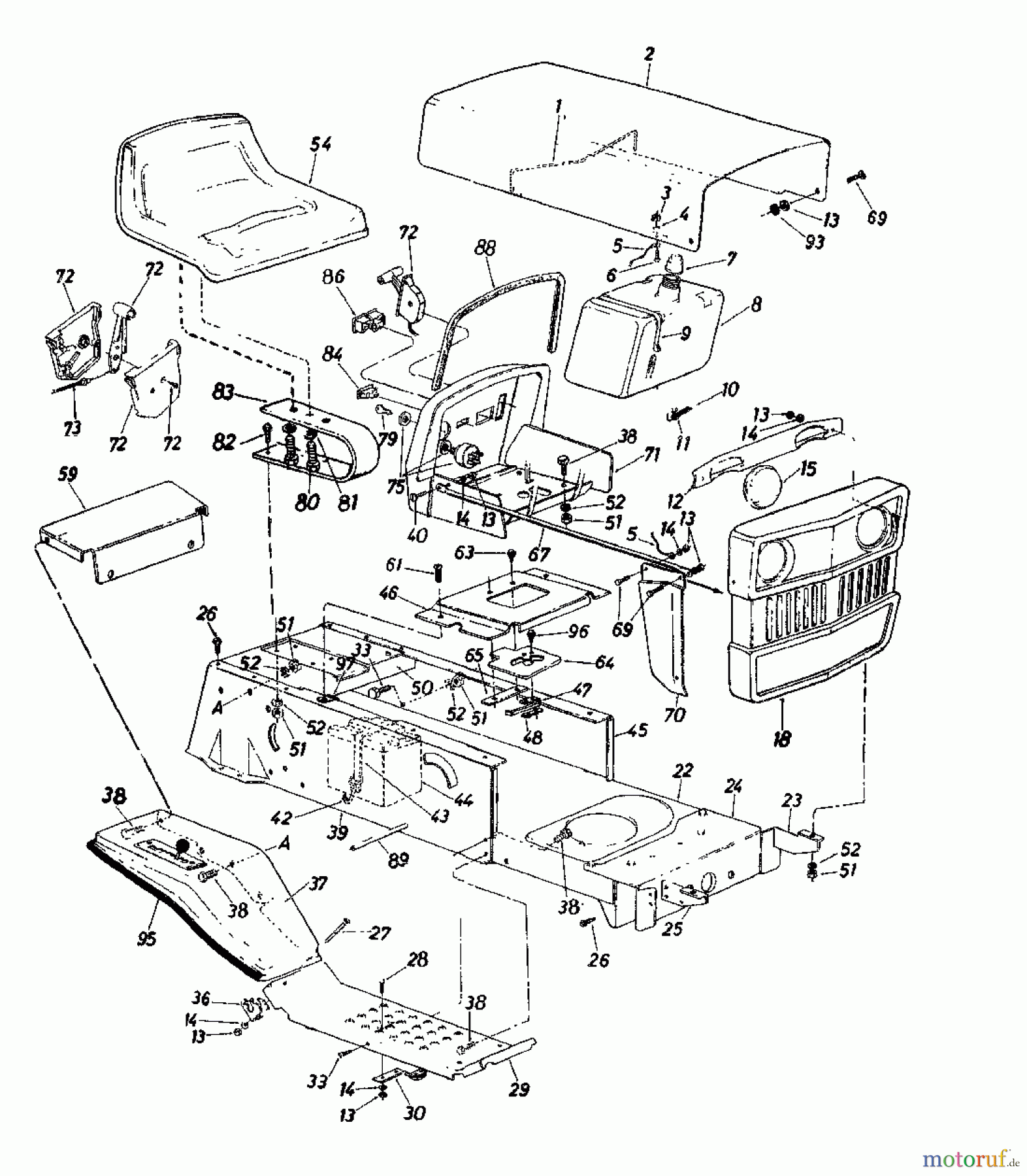  Columbia Rasentraktoren 110/960 N 135-6371  (1985) Armaturenbrett, Motorhaube, Sitzwanne