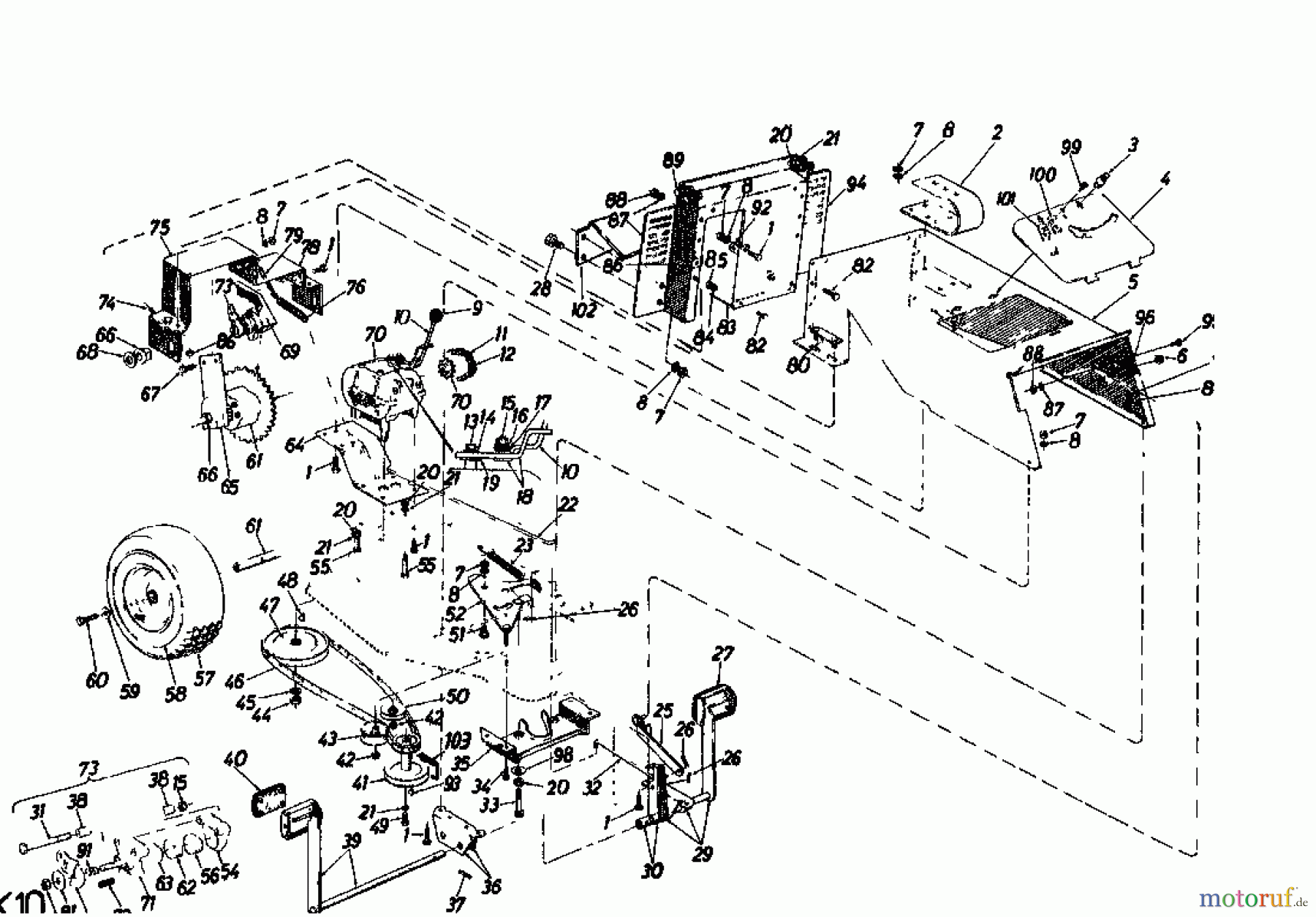 Gutbrod Rasentraktoren 810 HEBS 02635.06 (1985) Fahrantrieb, Motorkeilriemenscheibe, Pedal, Räder hinten