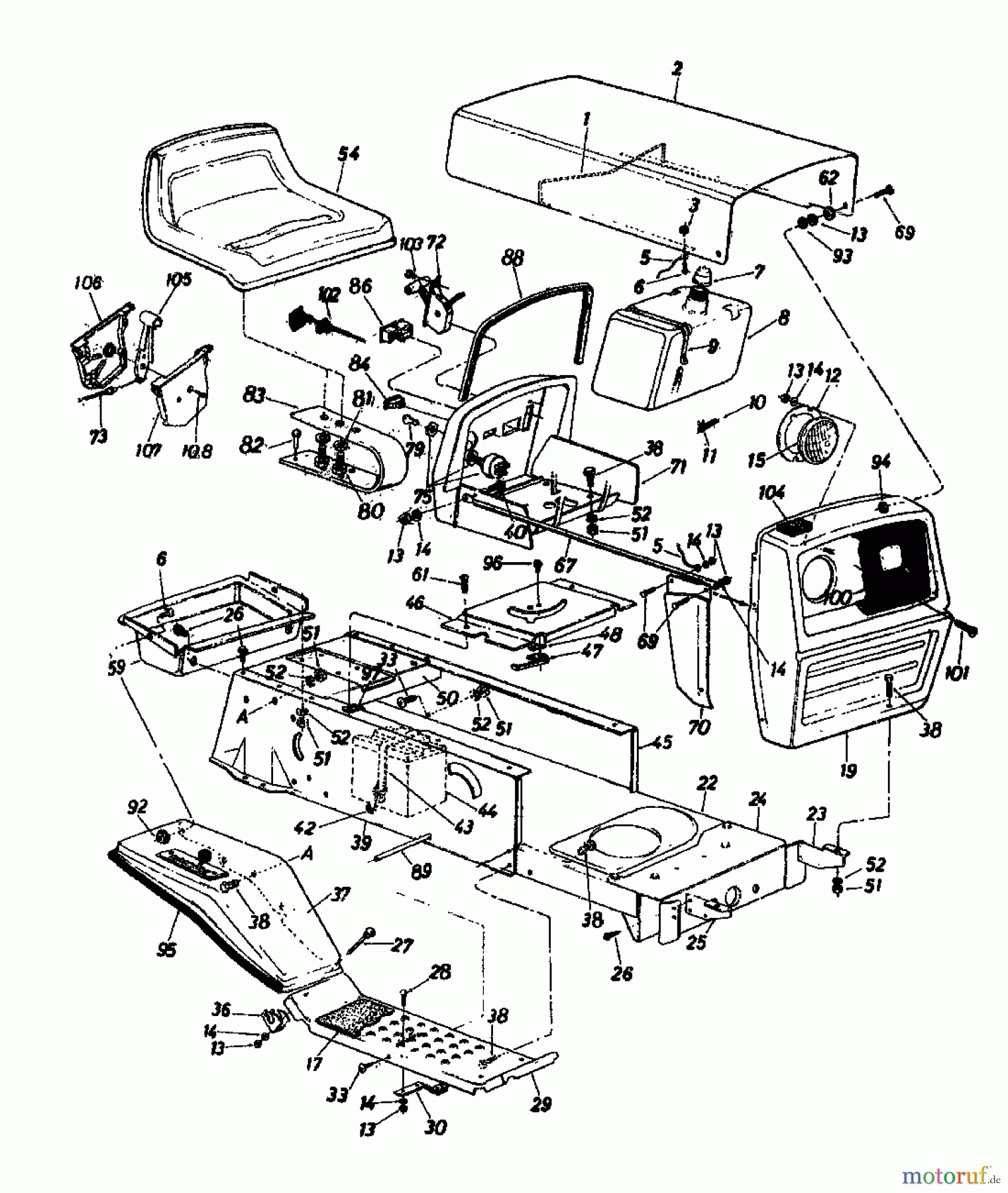 Novotrac Rasentraktoren NOVOTRAC 110 136-6821 (1986) Armaturenbrett, Motorhaube, Sitzwanne