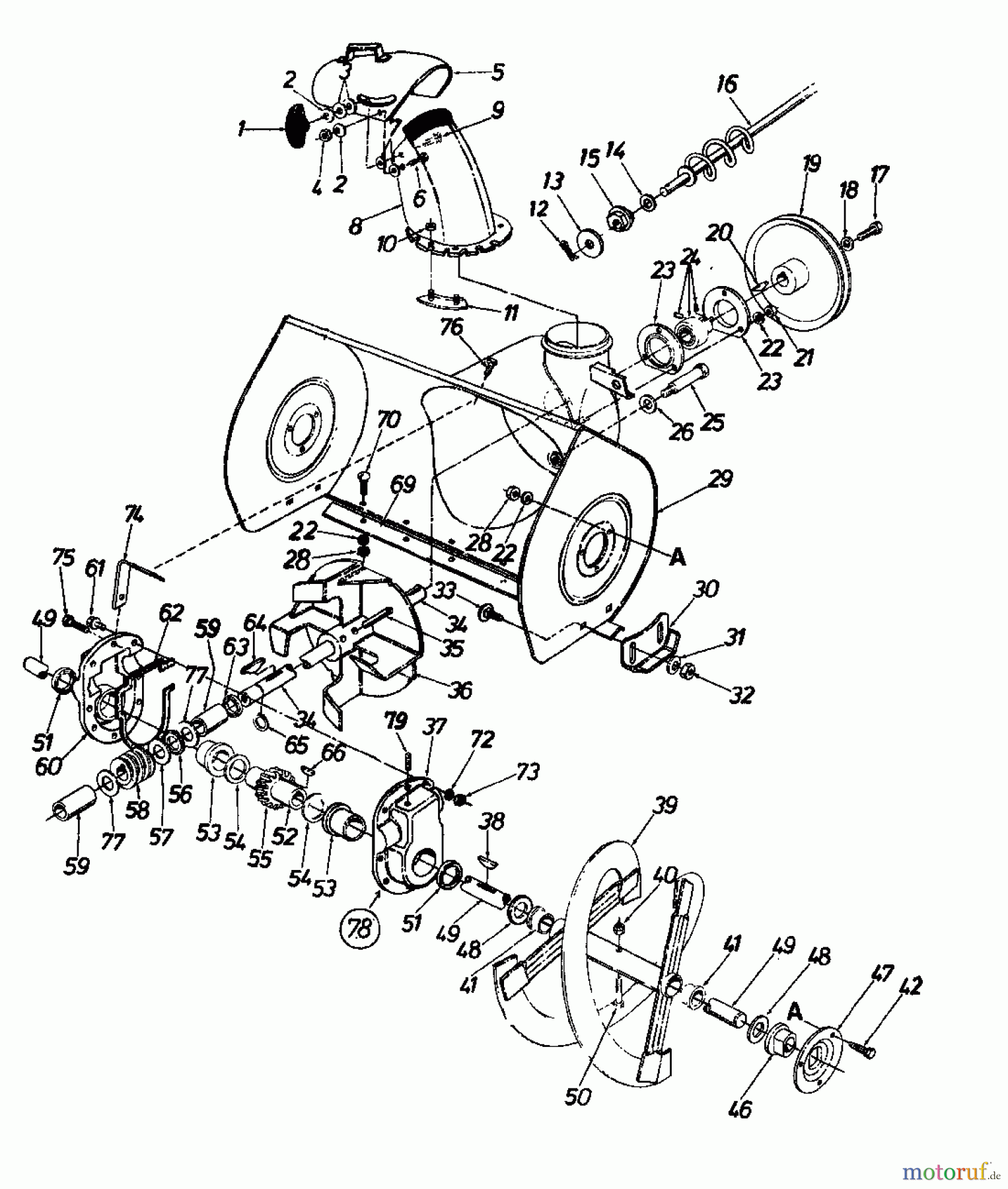  Blizzard Schneefräsen N 10-66 L 316-8610  (1986) Fräsgehäuse, Schnecke, Schneckenantrieb