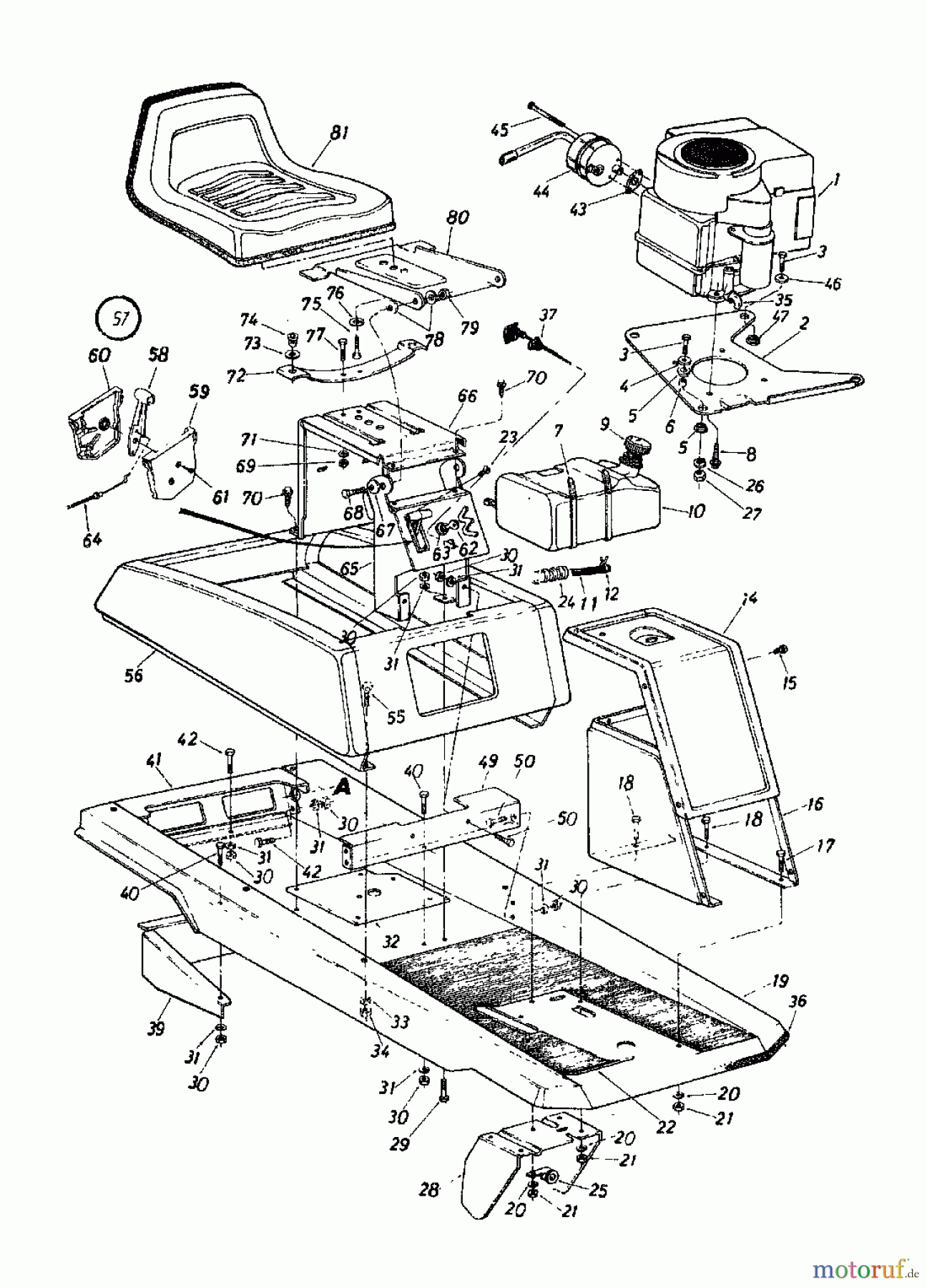 Columbia Rasentraktoren 8/760 HA 137-5040 (1987) Rahmen, Sitz, Sitzwanne