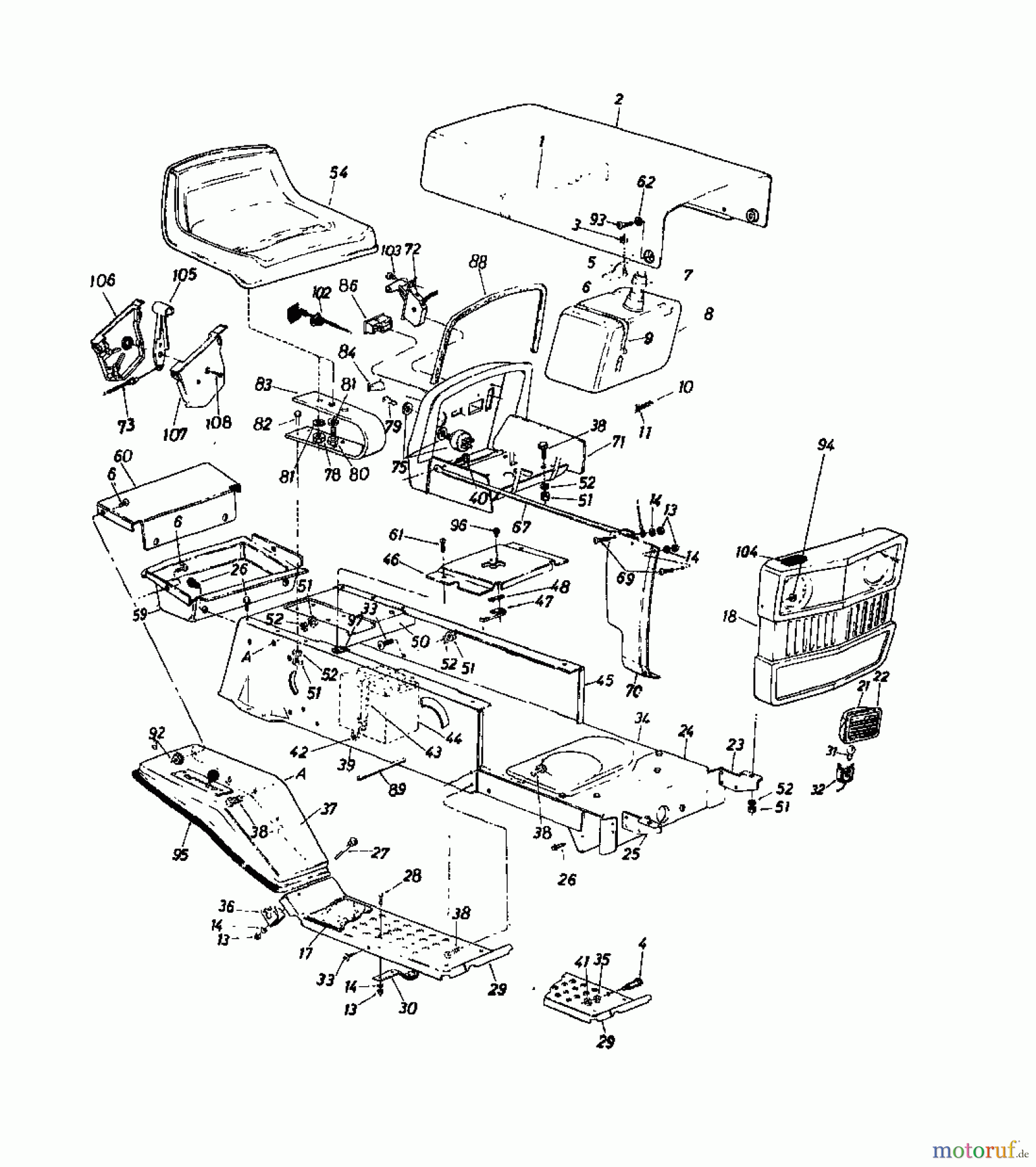  Columbia Rasentraktoren 111/960 137-6100  (1987) Armaturenbrett, Motorhaube, Sitzwanne