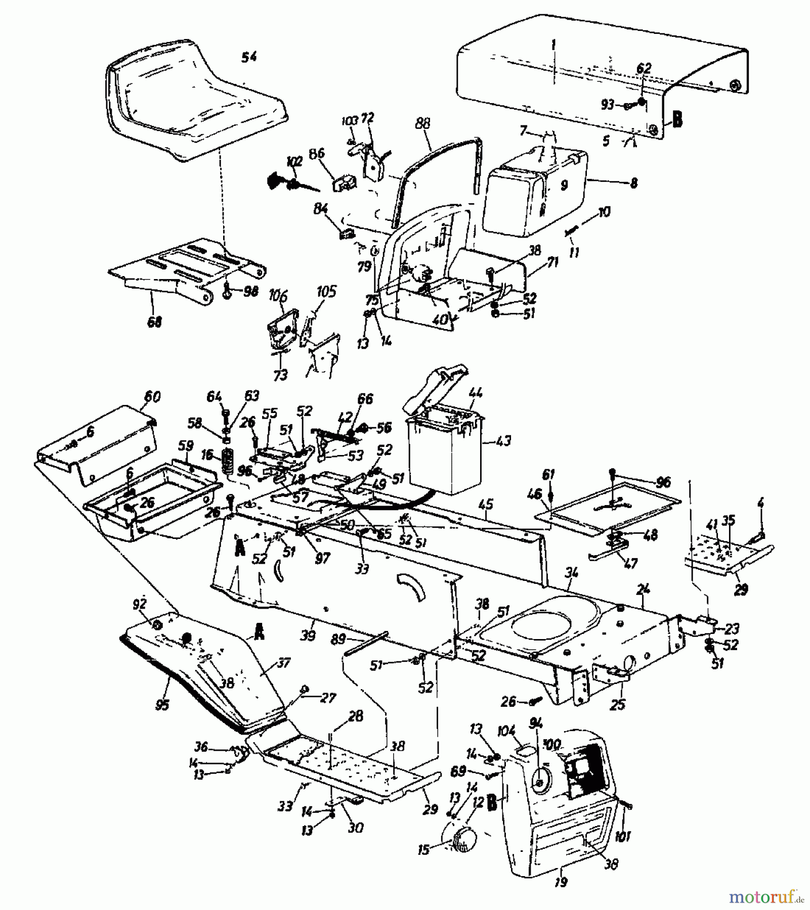  Columbia Rasentraktoren 111/960 138-6370  (1988) Armaturenbrett, Motorhaube, Sitzwanne