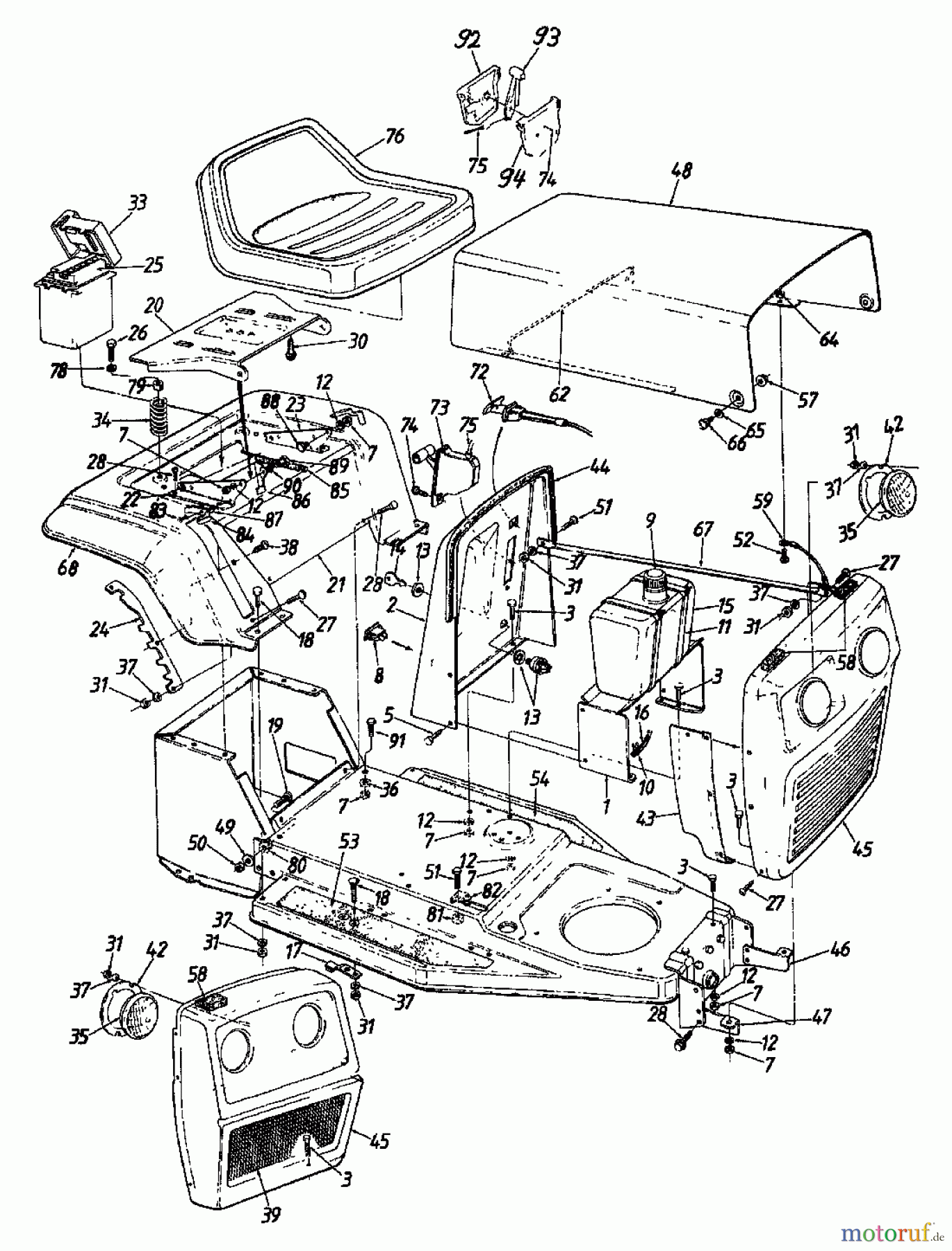 Columbia Rasentraktoren 111/810 138-3470 (1988) Armaturenbrett, Motorhaube, Sitzwanne