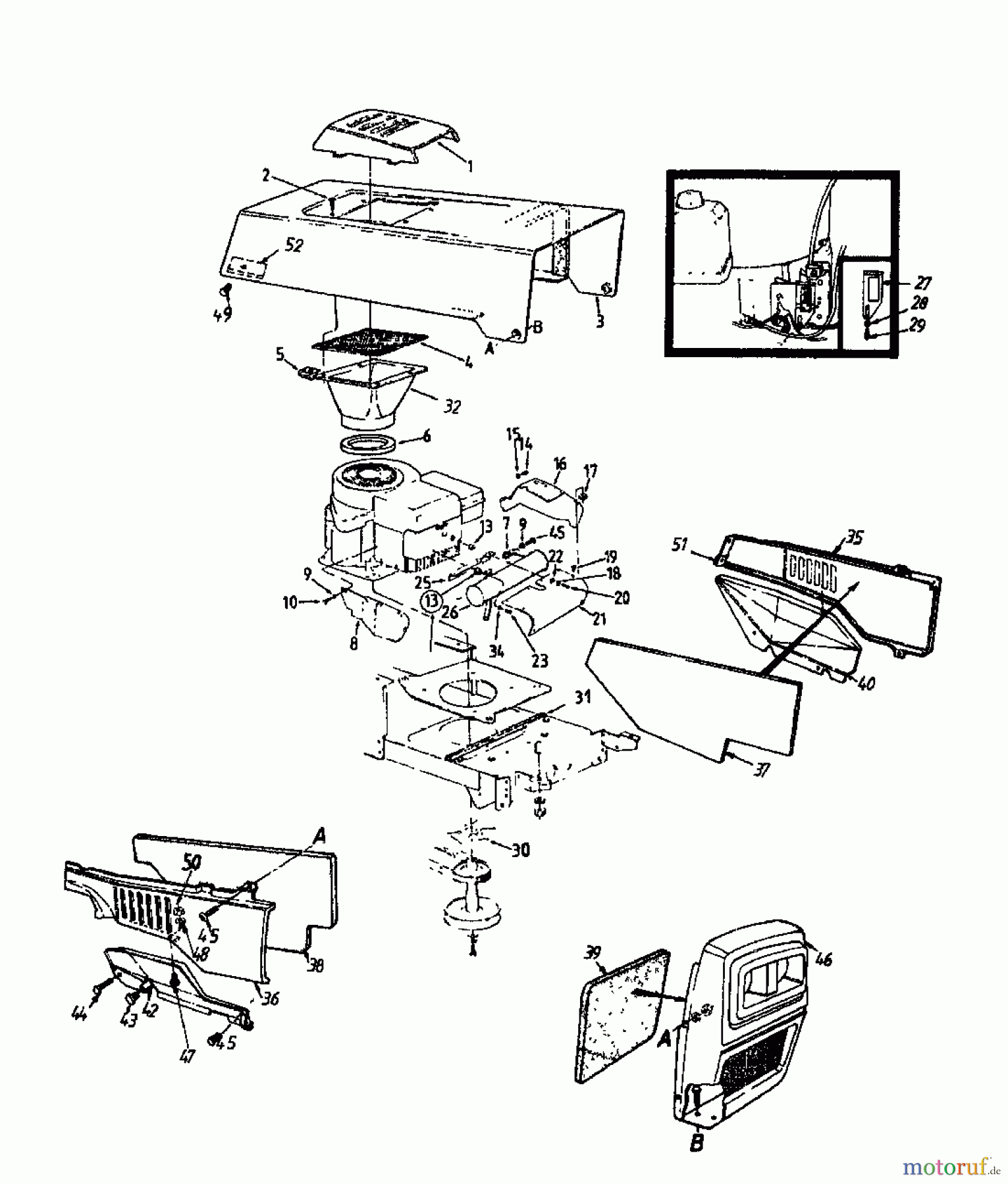 Columbia Rasentraktoren 111/960 N 139-6370 (1989) Armaturenbrett, Motorhaube, Sitzwanne