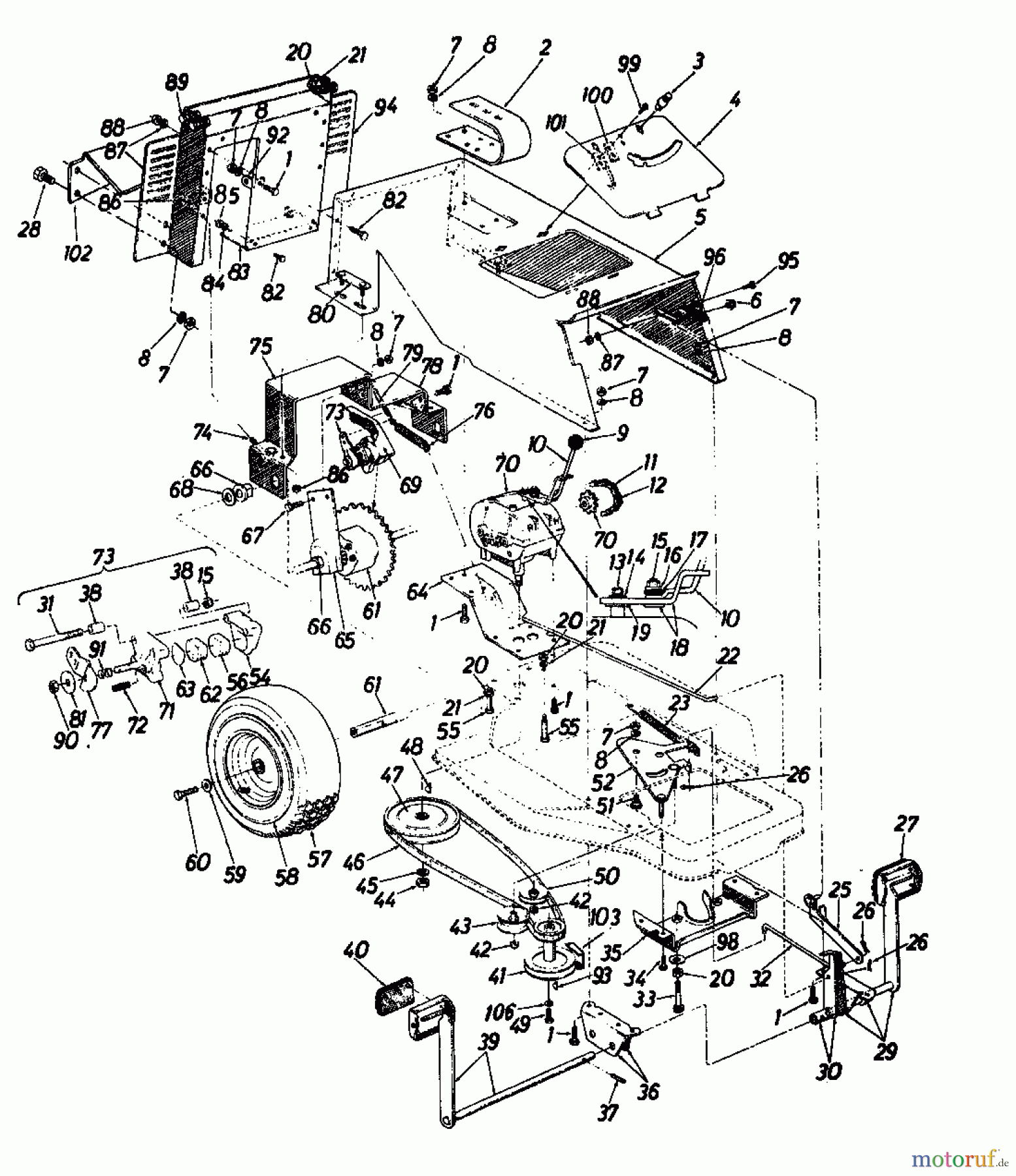 Novotrac Rasentraktoren NOVOTRAC 11 Classic 139-5270  (1989) Fahrantrieb, Motorkeilriemenscheibe, Pedal, Räder hinten