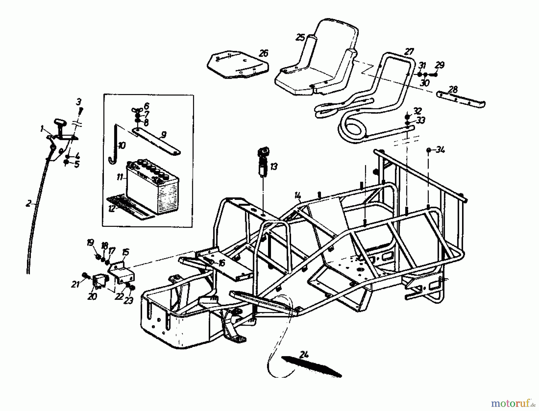 Gutbrod Rasentraktoren Sprint 1000 E 02840.04 (1988) Batterie, Rahmen, Sitz